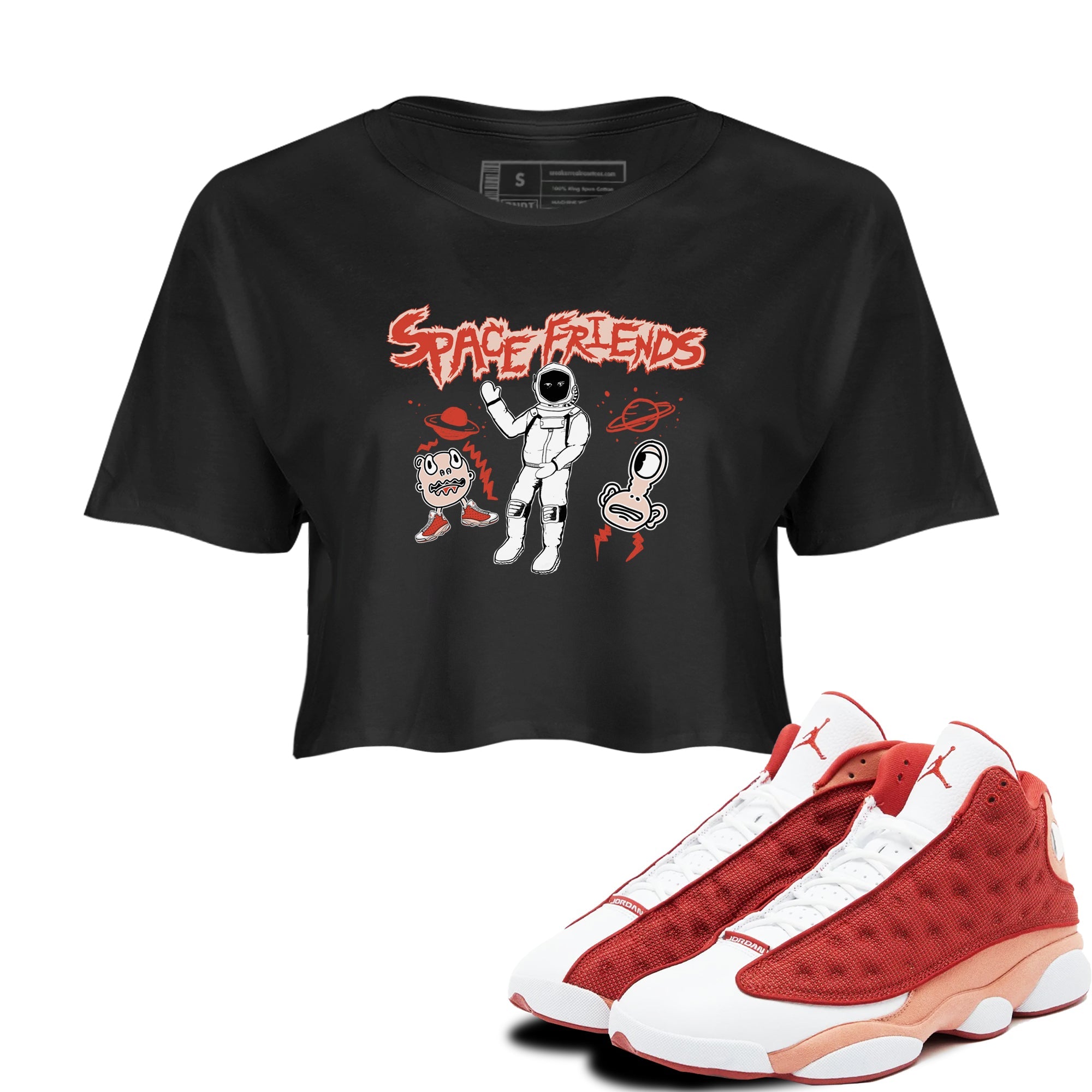 AJ13 Dune Red shirts to match jordans Space Friends sneaker match tees Air Jordan 13 Dune Red Drip Gear Zone streetwear brand Black 1 crop tee