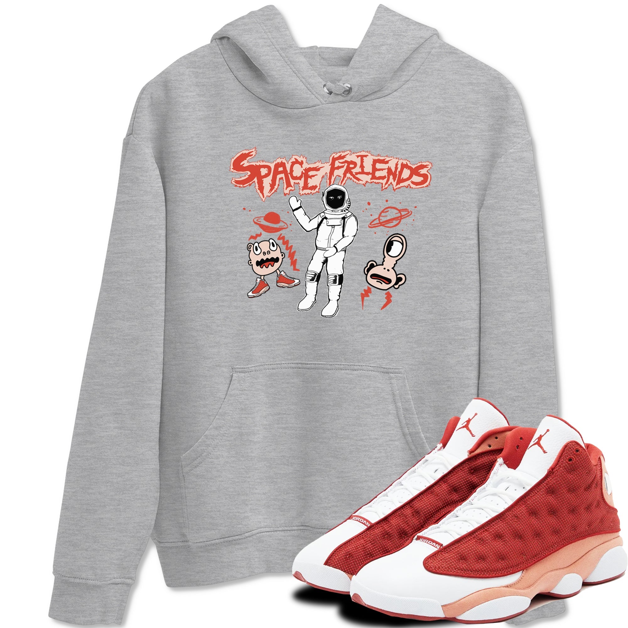 AJ13 Dune Red shirts to match jordans Space Friends sneaker match tees Air Jordan 13 Dune Red Drip Gear Zone streetwear brand Heather Grey 1 unisex cotton tee