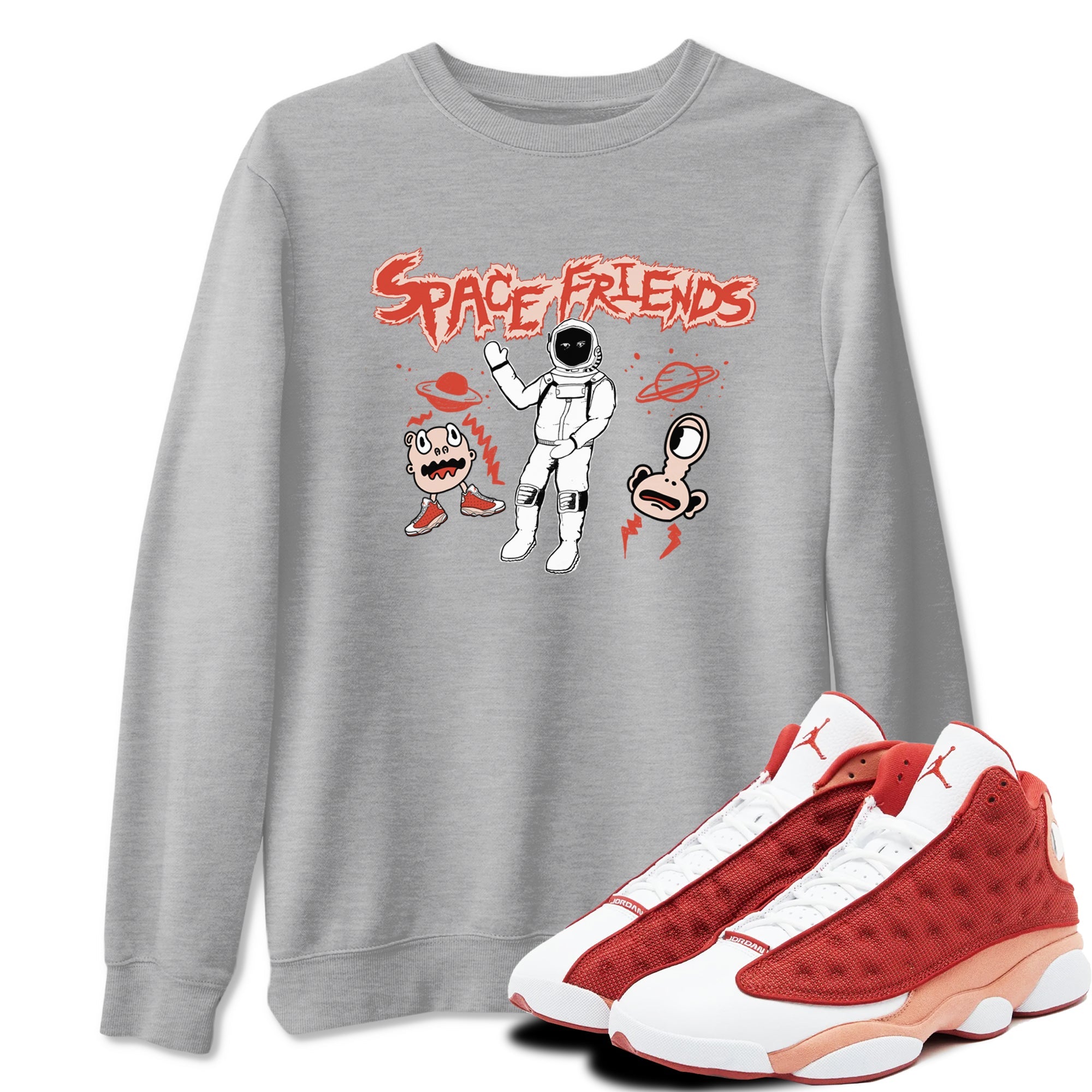 AJ13 Dune Red shirts to match jordans Space Friends sneaker match tees Air Jordan 13 Dune Red Drip Gear Zone streetwear brand Heather Grey 1 unisex cotton tee
