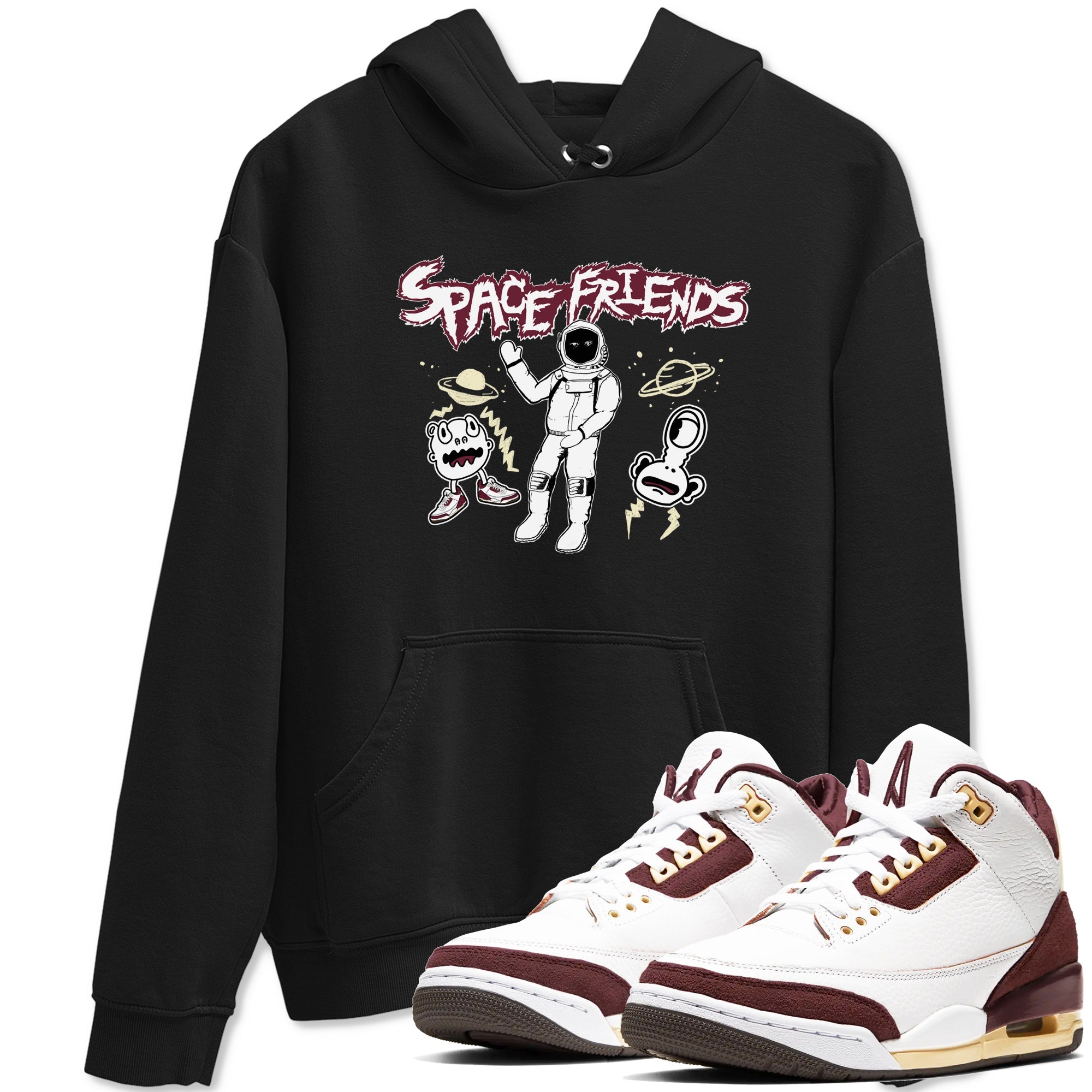 AJ3 A Ma Maniere x Burgundy Crush shirts to match jordans Space Friends sneaker match tees A Ma Maniére x Air Jordan 3 "Burgundy Crush" Drip Gear Zone streetwear brand Black 1 unisex cotton tee