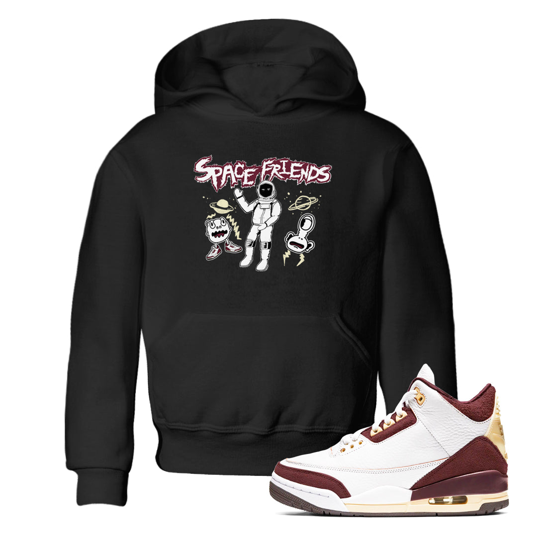 AJ3 A Ma Maniere x Burgundy Crush shirts to match jordans Space Friends sneaker match tees A Ma Maniére x Air Jordan 3 "Burgundy Crush" Drip Gear Zone streetwear brand Baby and Youth Black 1 cotton tee