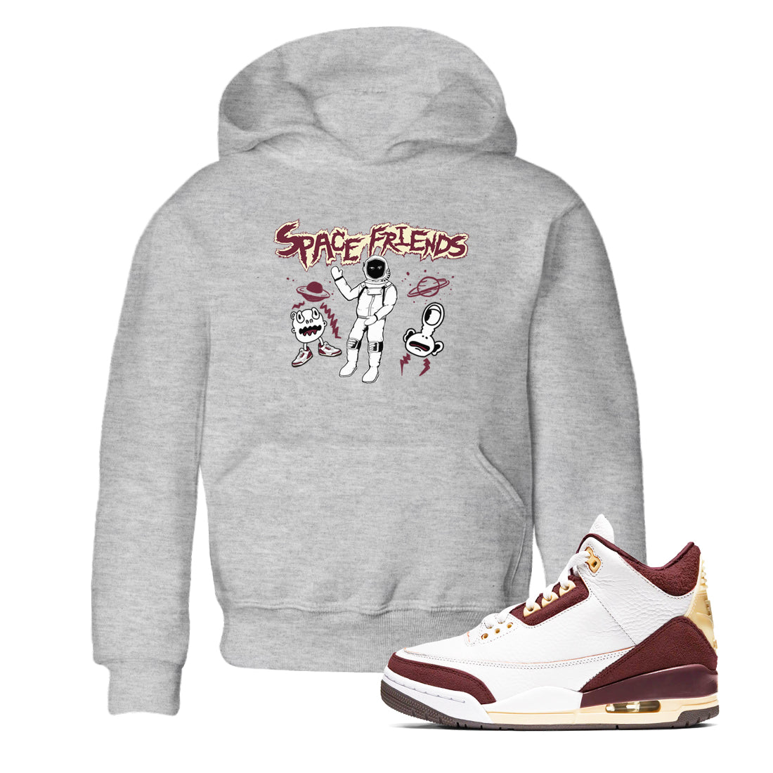 AJ3 A Ma Maniere x Burgundy Crush shirts to match jordans Space Friends sneaker match tees A Ma Maniére x Air Jordan 3 "Burgundy Crush" Drip Gear Zone streetwear brand Baby and Youth Heather Grey 1 cotton tee