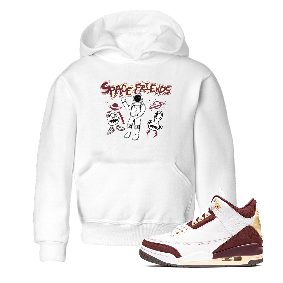 AJ3 A Ma Maniere x Burgundy Crush shirts to match jordans Space Friends sneaker match tees A Ma Maniére x Air Jordan 3 "Burgundy Crush" Drip Gear Zone streetwear brand Baby and Youth White 1 cotton tee