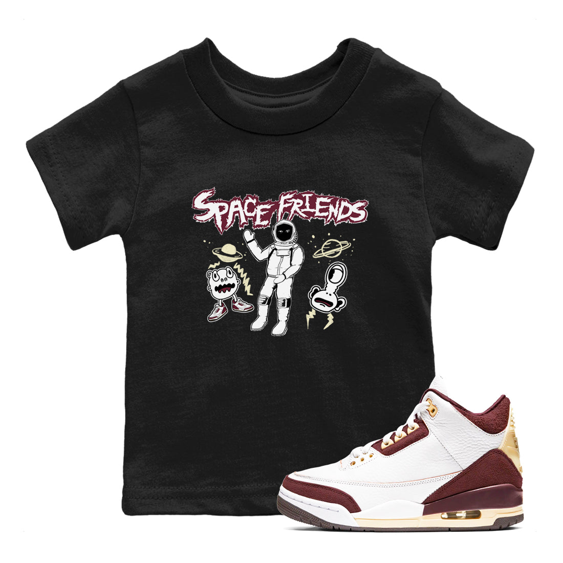 AJ3 A Ma Maniere x Burgundy Crush shirts to match jordans Space Friends sneaker match tees A Ma Maniére x Air Jordan 3 "Burgundy Crush" Drip Gear Zone streetwear brand Baby and Youth Black 1 cotton tee