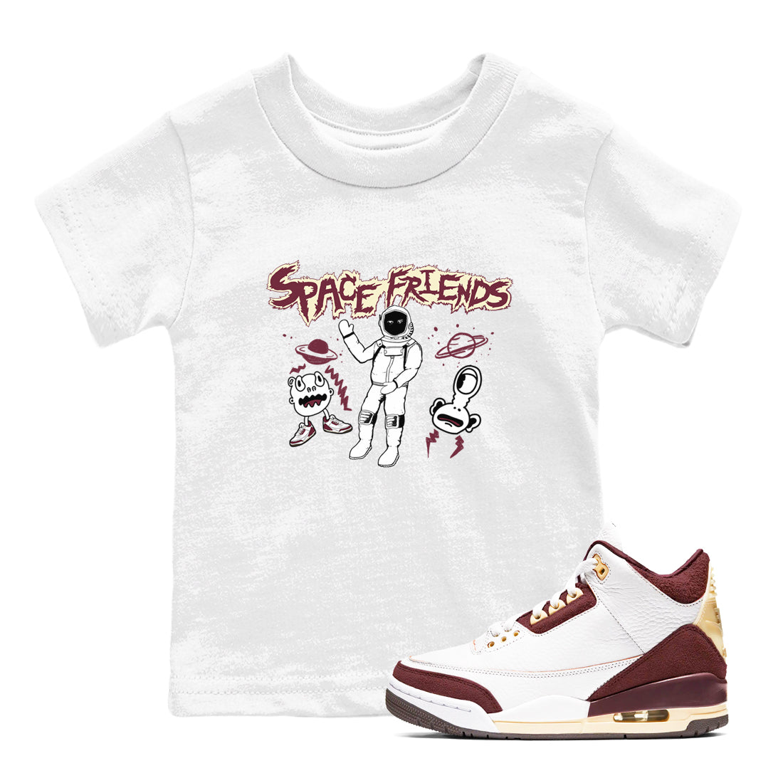 AJ3 A Ma Maniere x Burgundy Crush shirts to match jordans Space Friends sneaker match tees A Ma Maniére x Air Jordan 3 "Burgundy Crush" Drip Gear Zone streetwear brand Baby and Youth White 1 cotton tee