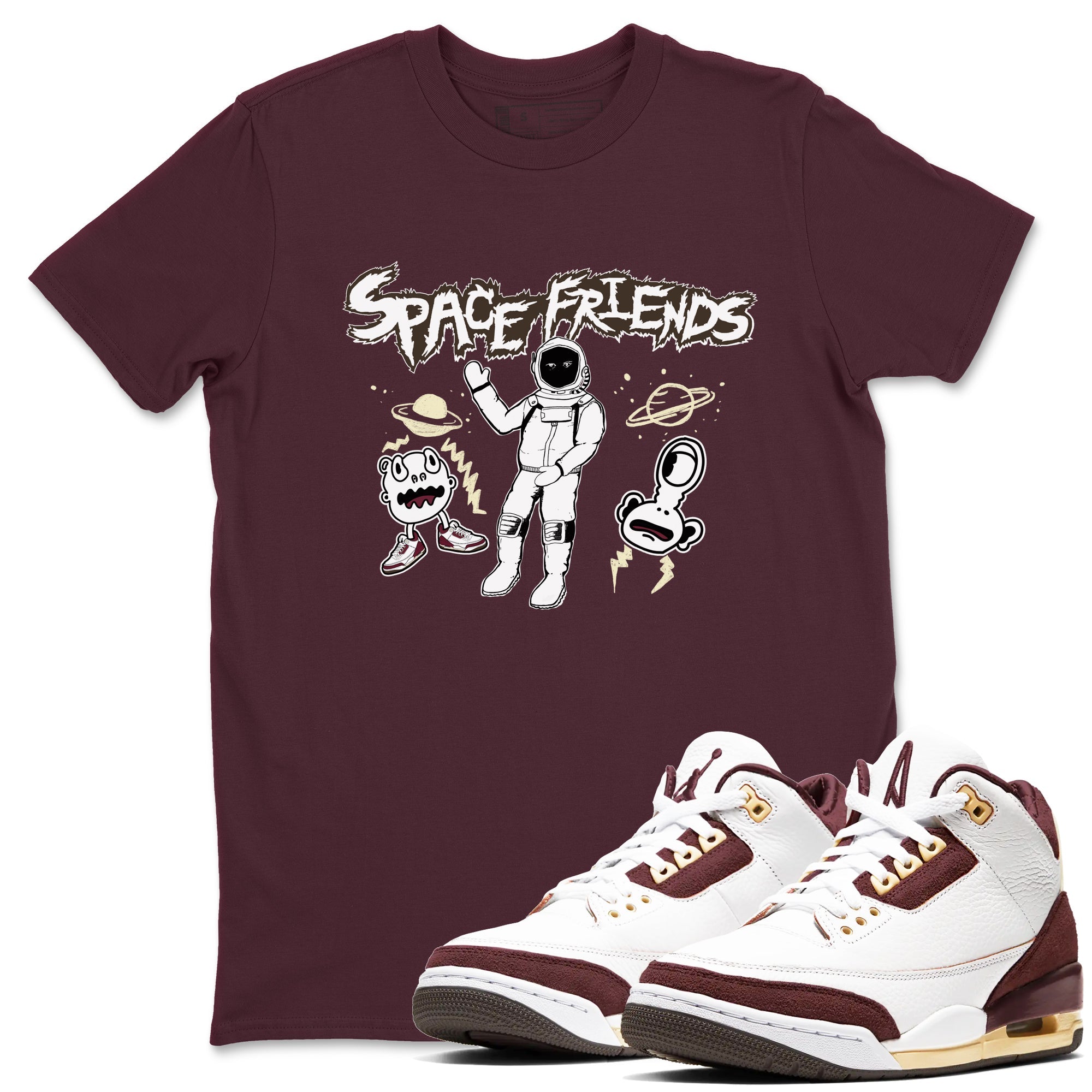 AJ3 A Ma Maniere x Burgundy Crush shirts to match jordans Space Friends sneaker match tees A Ma Maniére x Air Jordan 3 "Burgundy Crush" Drip Gear Zone streetwear brand Maroon 1 unisex cotton tee