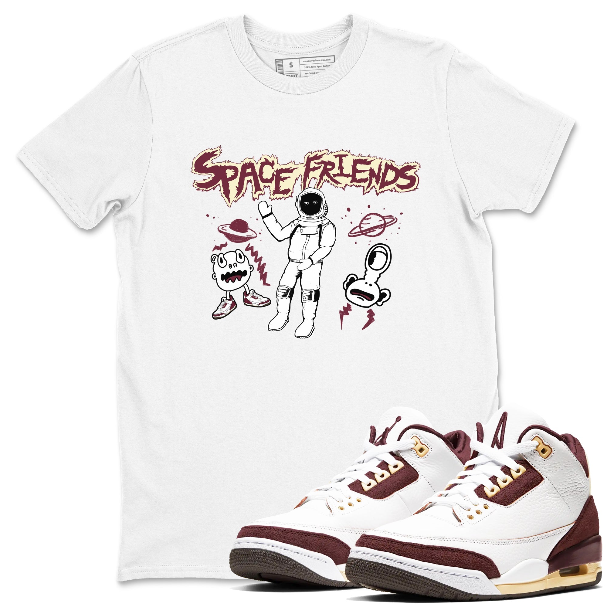 AJ3 A Ma Maniere x Burgundy Crush shirts to match jordans Space Friends sneaker match tees A Ma Maniére x Air Jordan 3 "Burgundy Crush" Drip Gear Zone streetwear brand White 1 unisex cotton tee