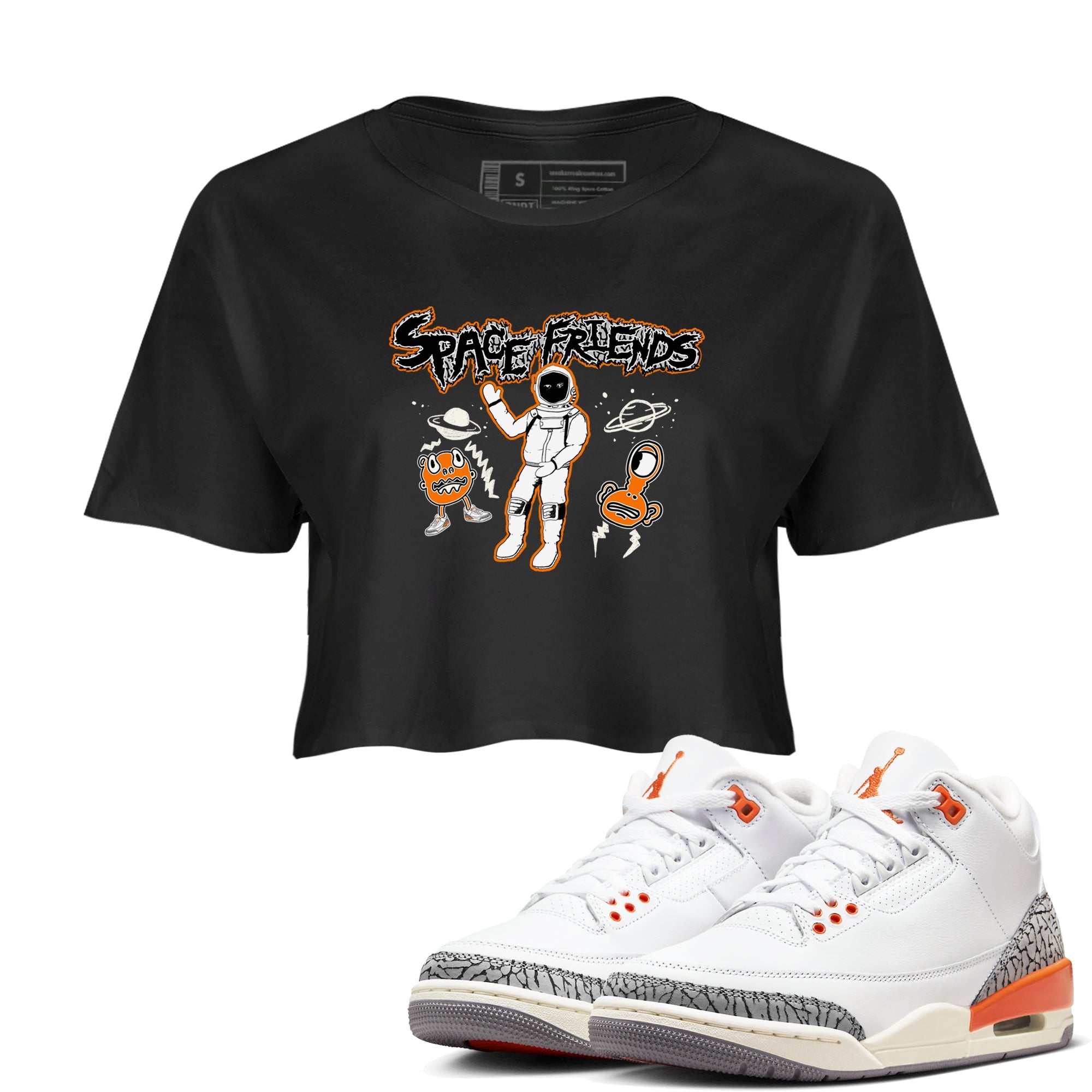 3s Georgia Peach shirt to match jordans Space Friends sneaker tees Air Jordan 3 Georgia Peach Drip Gear Zone Black 1 crop length shirt