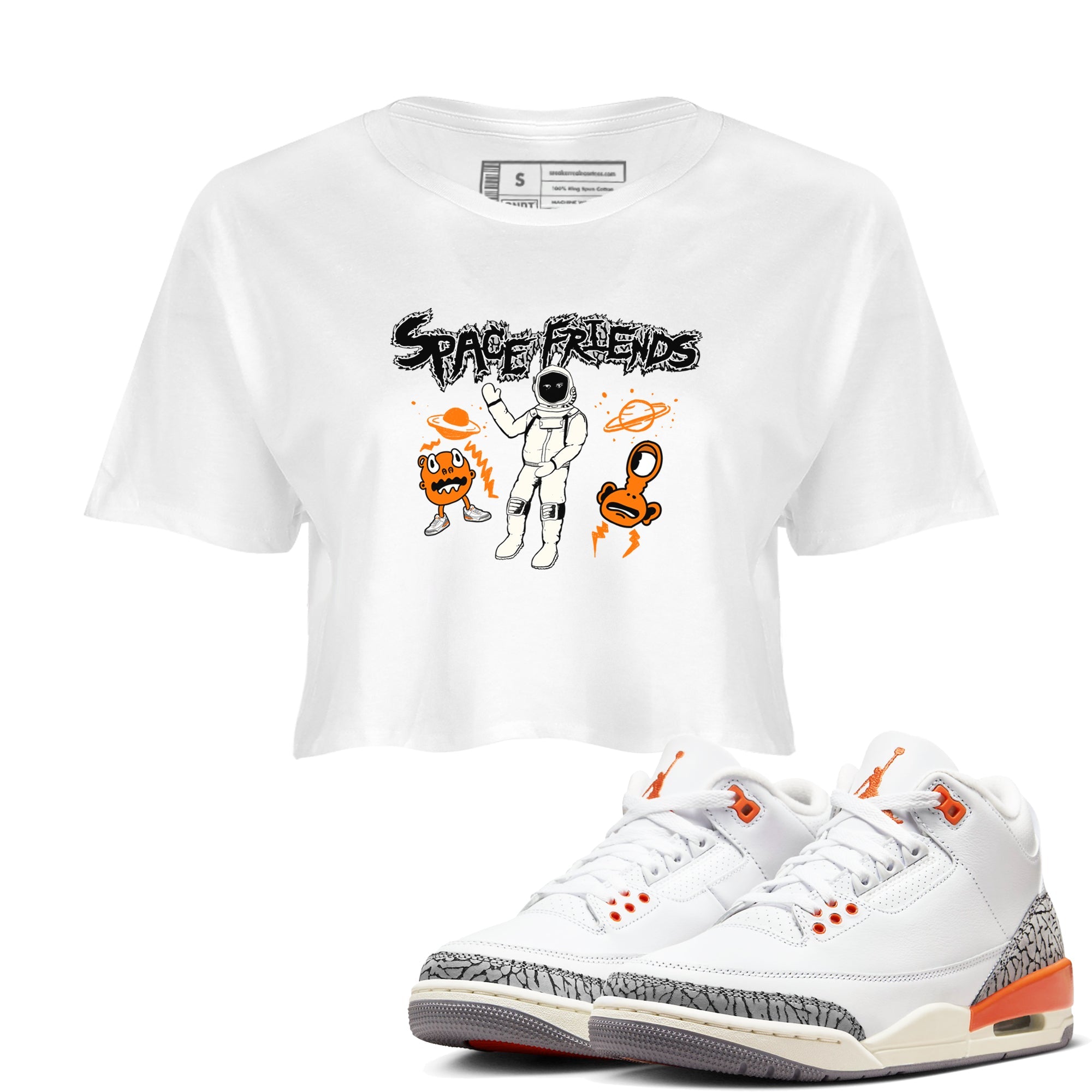 3s Georgia Peach shirt to match jordans Space Friends sneaker tees Air Jordan 3 Georgia Peach Drip Gear Zone White 1 crop length shirt
