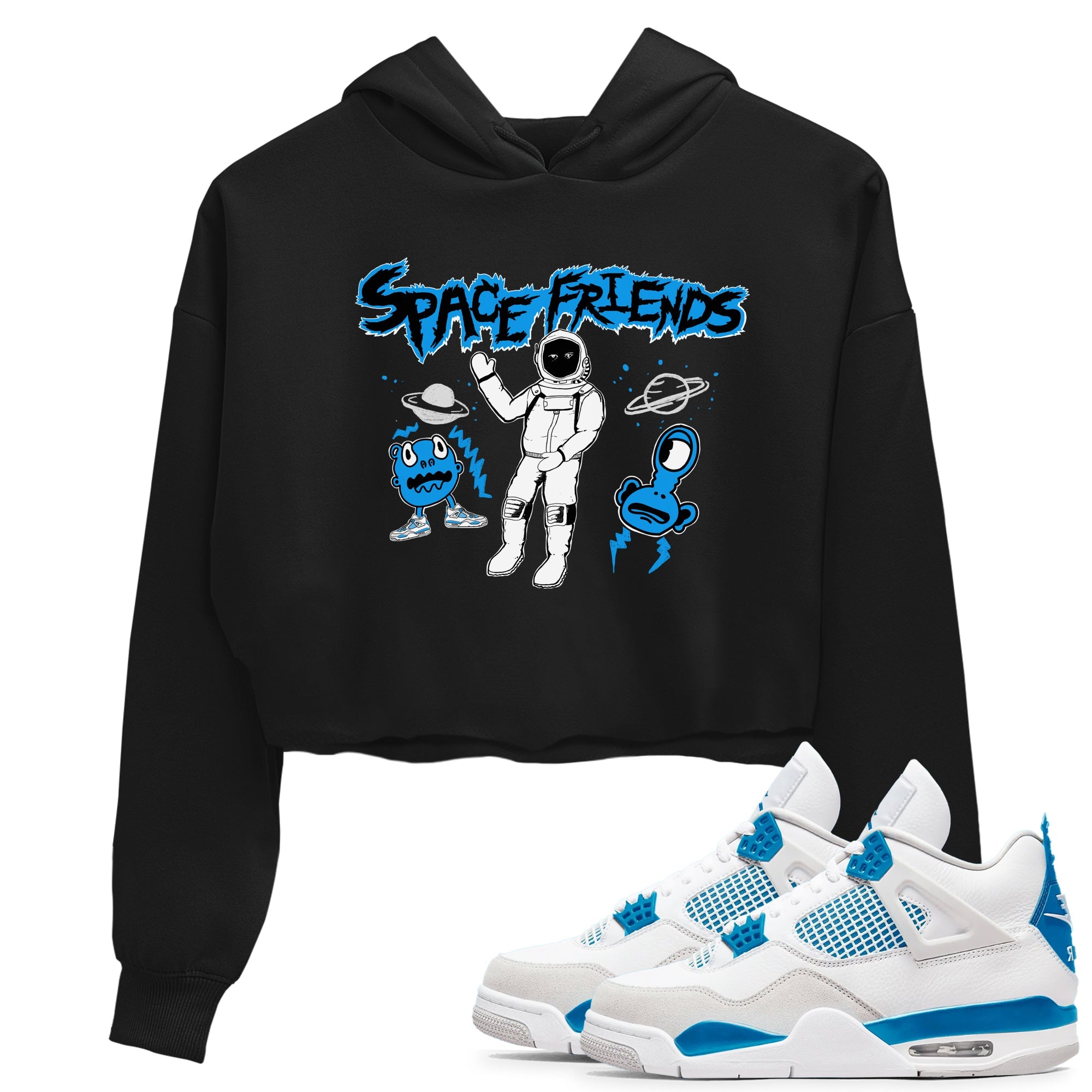 4s Military Blue shirt to match jordans Space Friends sneaker tees Air Jordan 4 Military Blue Streetwear Brand Streetwear Brand Drip Gear Zone Black 1 crop length shirt