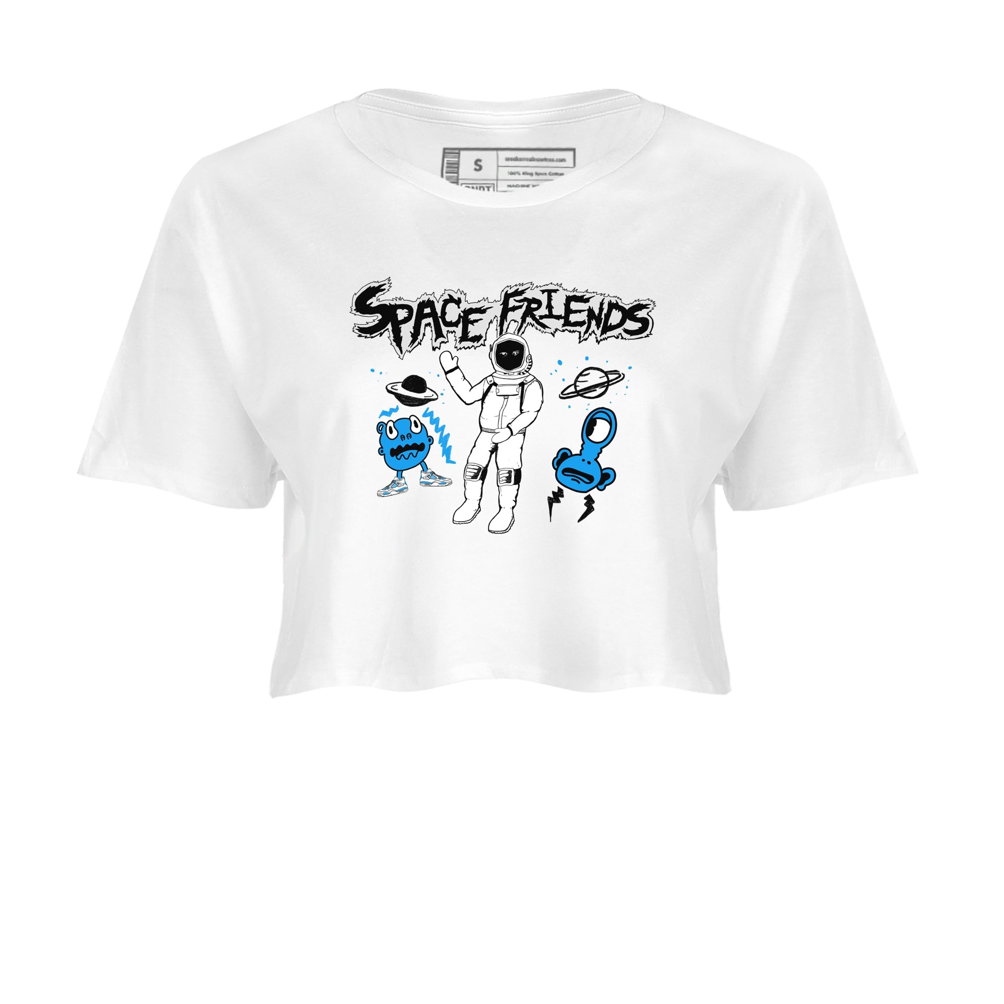 4s Military Blue shirt to match jordans Space Friends sneaker tees Air Jordan 4 Retro Military Blue Streetwear Brand Drip Gear Zone White 2 crop length shirt