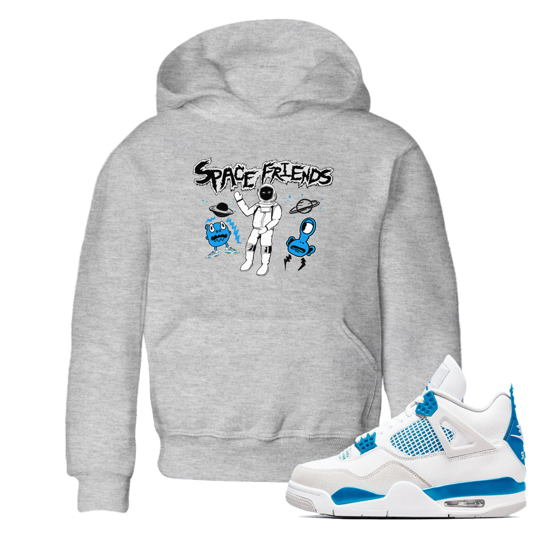 4s Military Blue shirt to match jordans Space Friends sneaker tees Air Jordan 4 Retro Military Blue Streetwear Brand Drip Gear Zone baby toddler Heather Grey 1 cotton Shirt