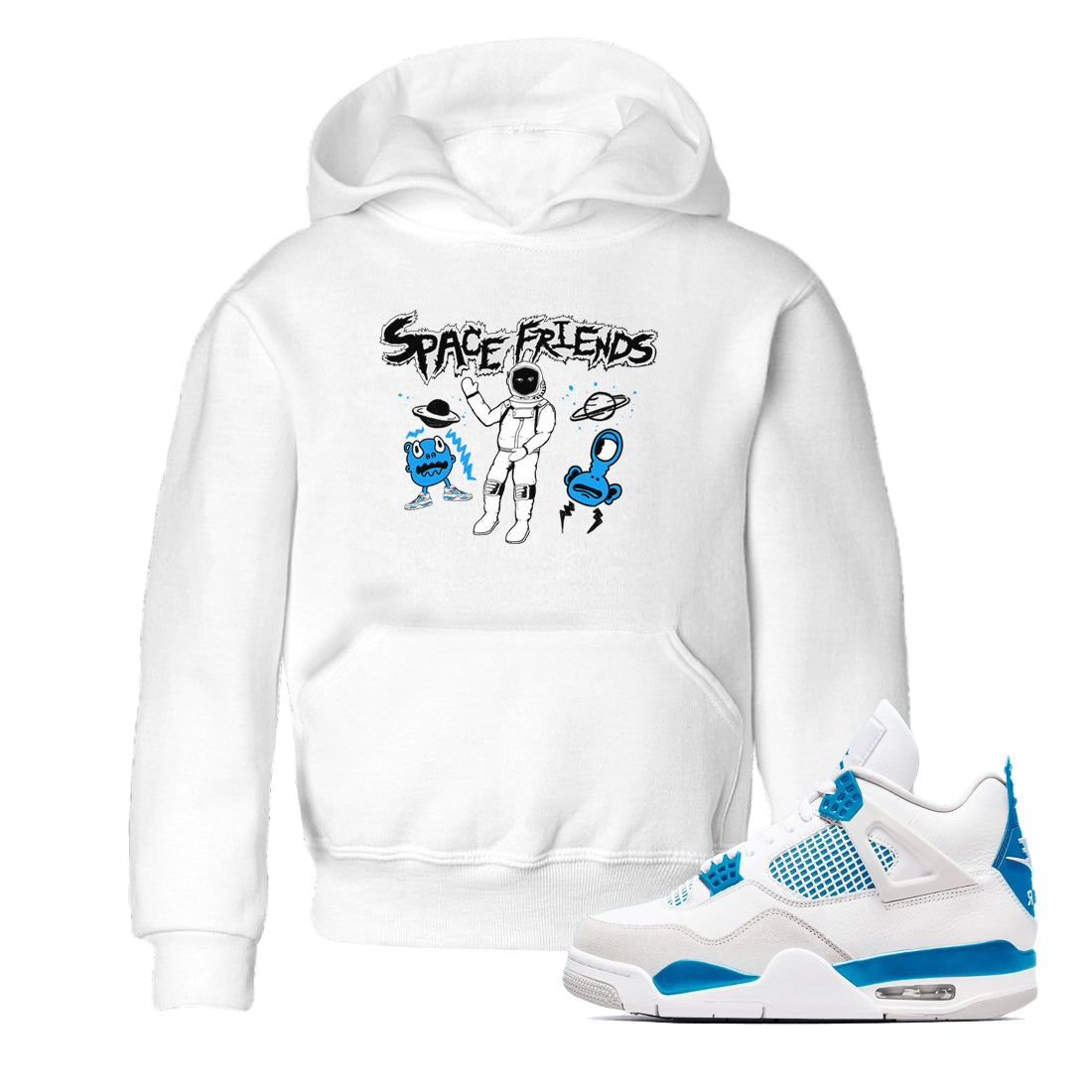 4s Military Blue shirt to match jordans Space Friends sneaker tees Air Jordan 4 Retro Military Blue Streetwear Brand Drip Gear Zone baby toddler White 1 cotton Shirt