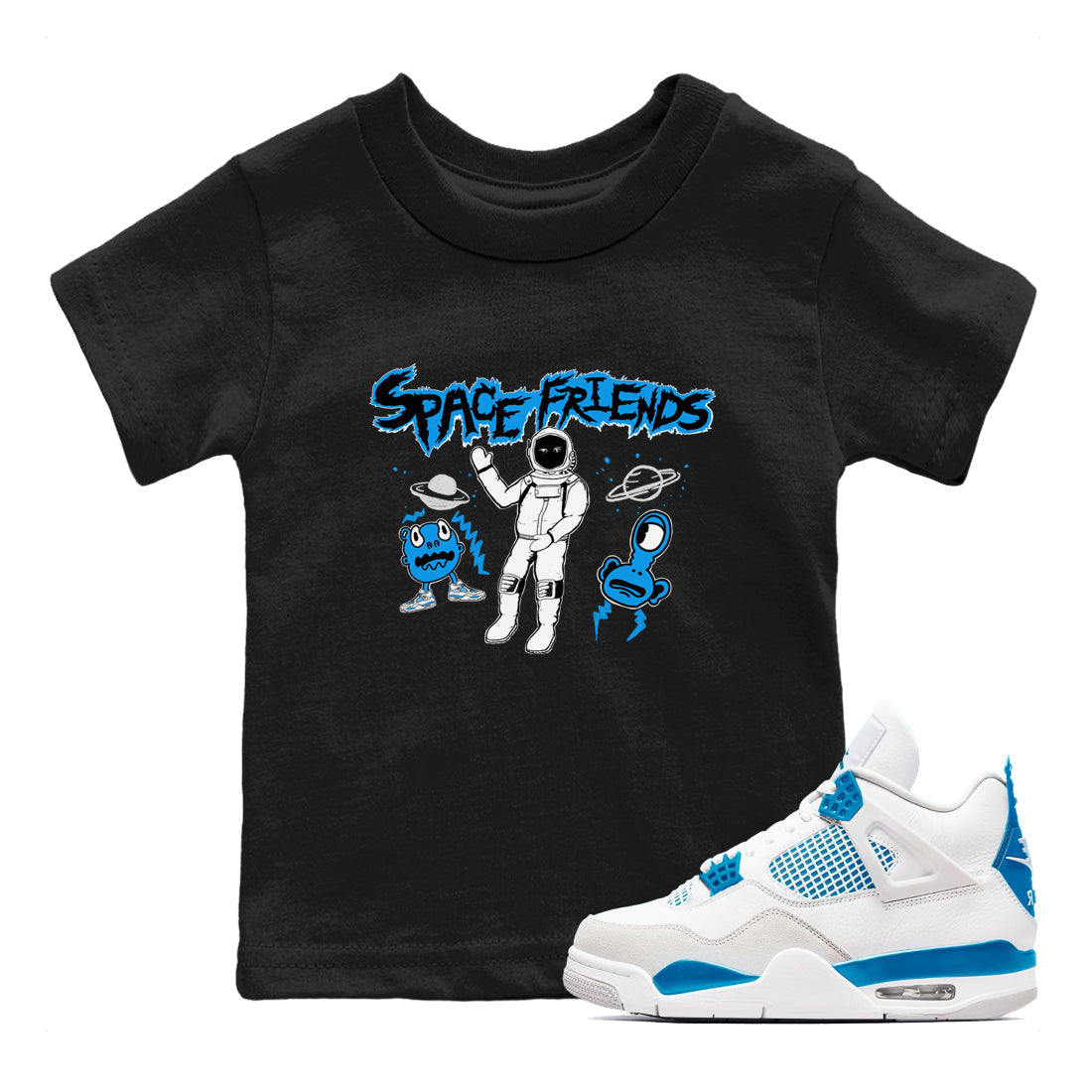 4s Military Blue shirt to match jordans Space Friends sneaker tees Air Jordan 4 Retro Military Blue Streetwear Brand Drip Gear Zone baby toddler Black 1 cotton Shirt