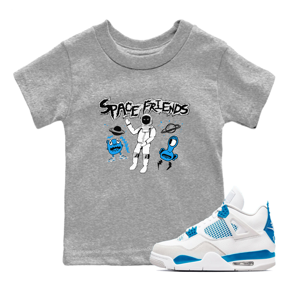4s Military Blue shirt to match jordans Space Friends sneaker tees Air Jordan 4 Retro Military Blue Streetwear Brand Drip Gear Zone baby toddler Heather Grey 1 cotton Shirt