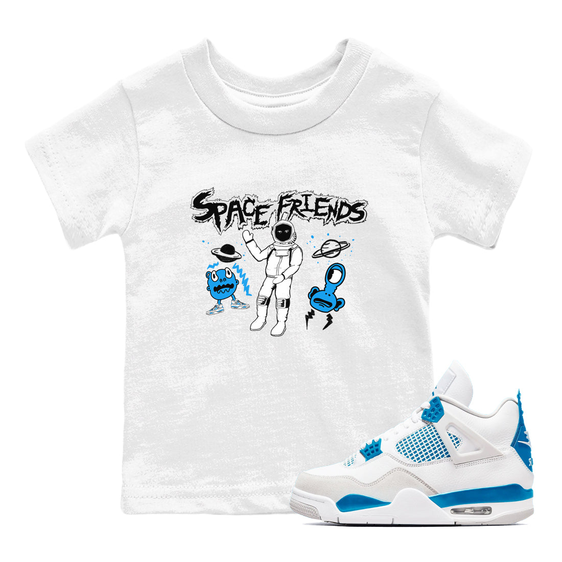 4s Military Blue shirt to match jordans Space Friends sneaker tees Air Jordan 4 Retro Military Blue Streetwear Brand Drip Gear Zone baby toddler White 1 cotton Shirt