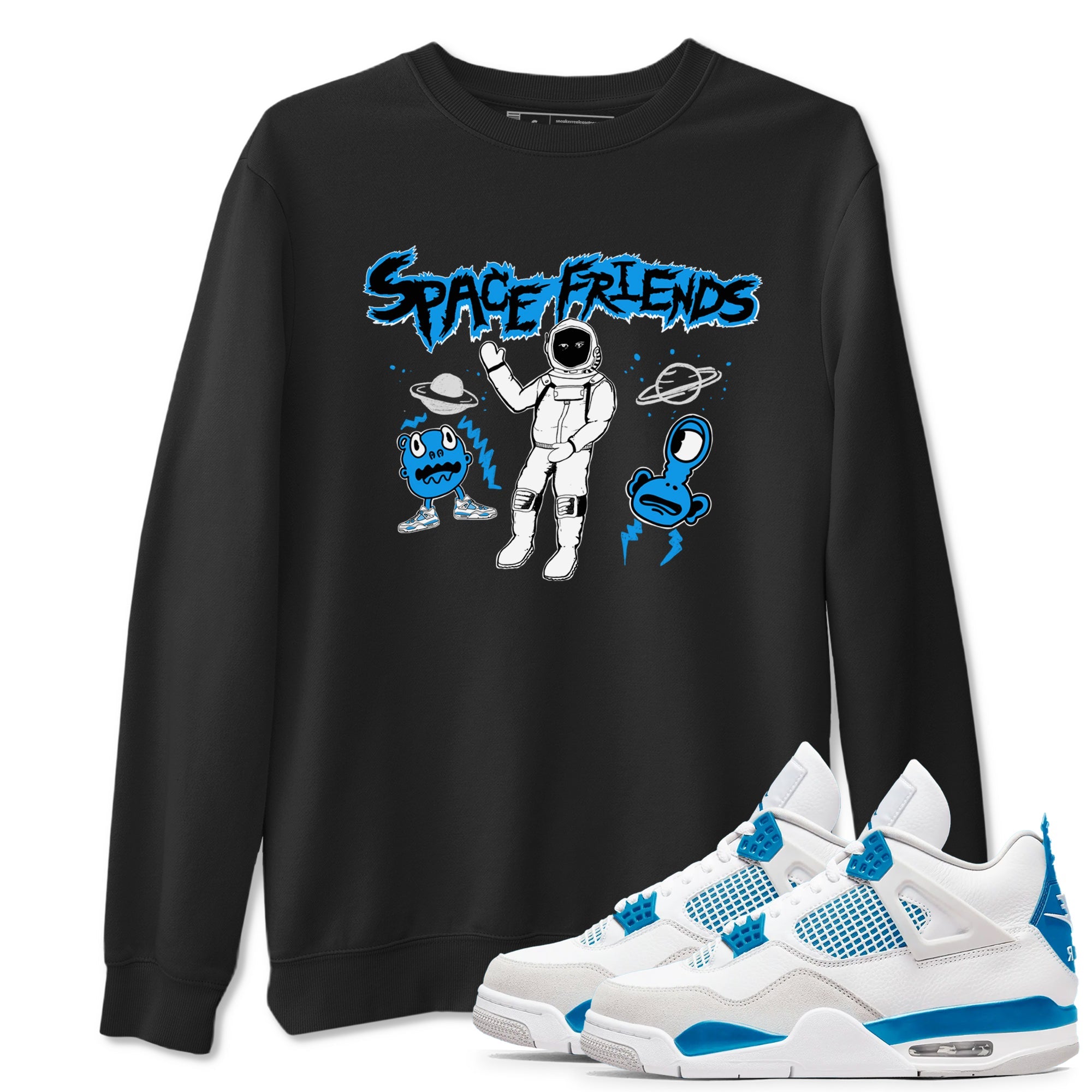 4s Military Blue shirt to match jordans Space Friends sneaker tees Air Jordan 4 Retro Military Blue Streetwear Brand Drip Gear Zone unisex cotton Black 1 crew neck shirt