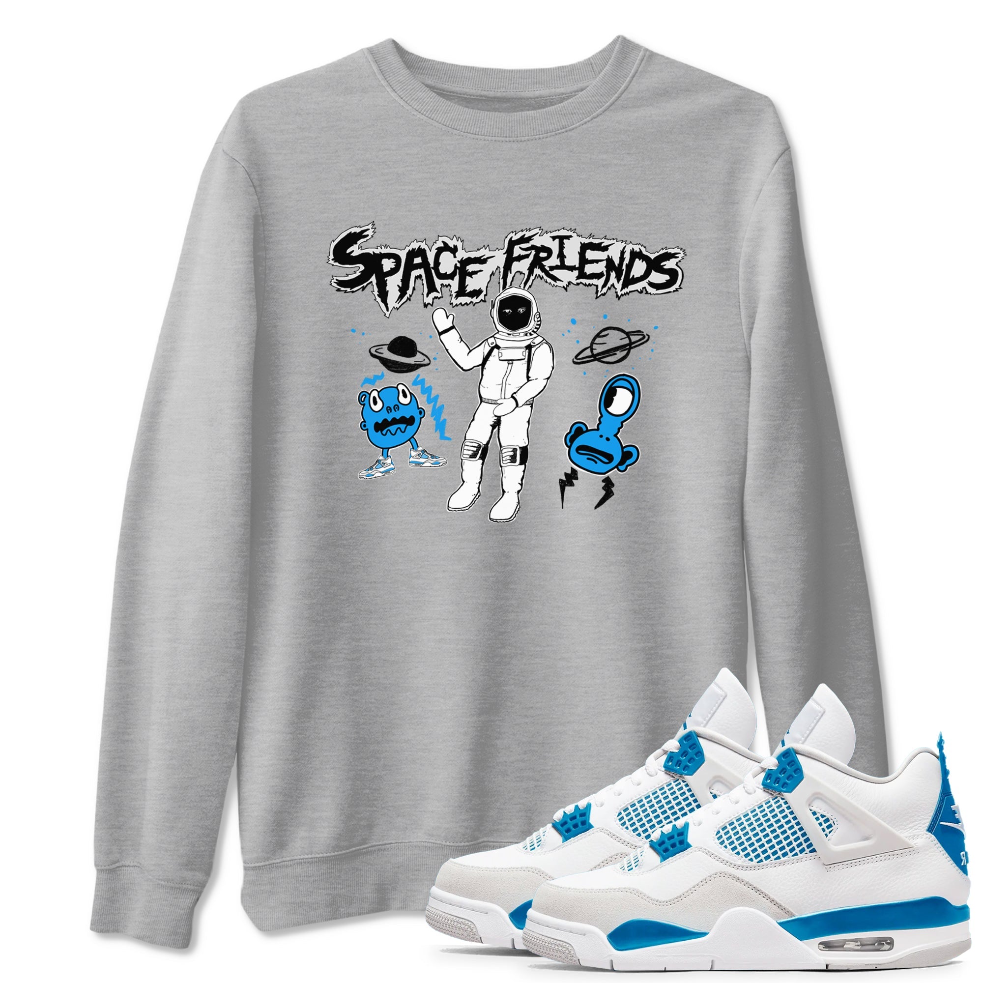 4s Military Blue shirt to match jordans Space Friends sneaker tees Air Jordan 4 Retro Military Blue Streetwear Brand Drip Gear Zone unisex cotton Heather Grey 1 crew neck shirt