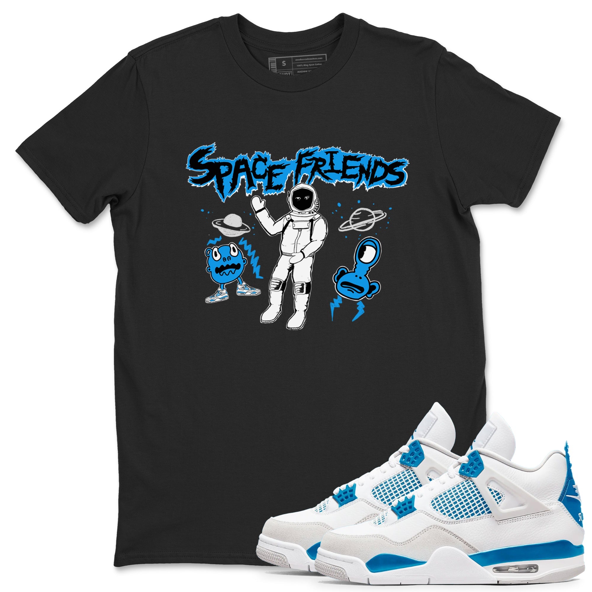 4s Military Blue shirt to match jordans Space Friends sneaker tees Air Jordan 4 Retro Military Blue Streetwear Brand Drip Gear Zone unisex cotton Black 1 crew neck shirt