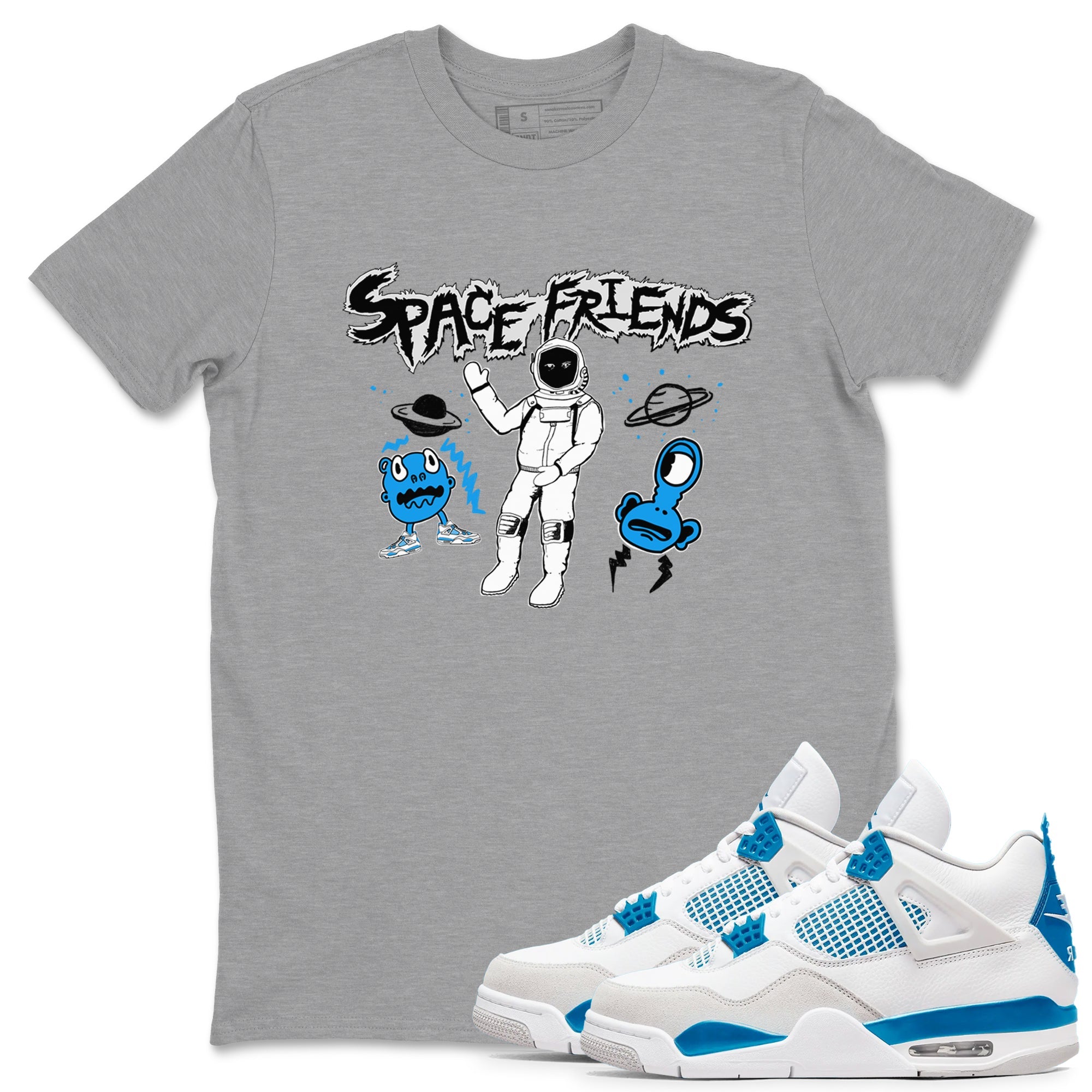 4s Military Blue shirt to match jordans Space Friends sneaker tees Air Jordan 4 Retro Military Blue Streetwear Brand Drip Gear Zone unisex cotton Heather Grey 1 crew neck shirt