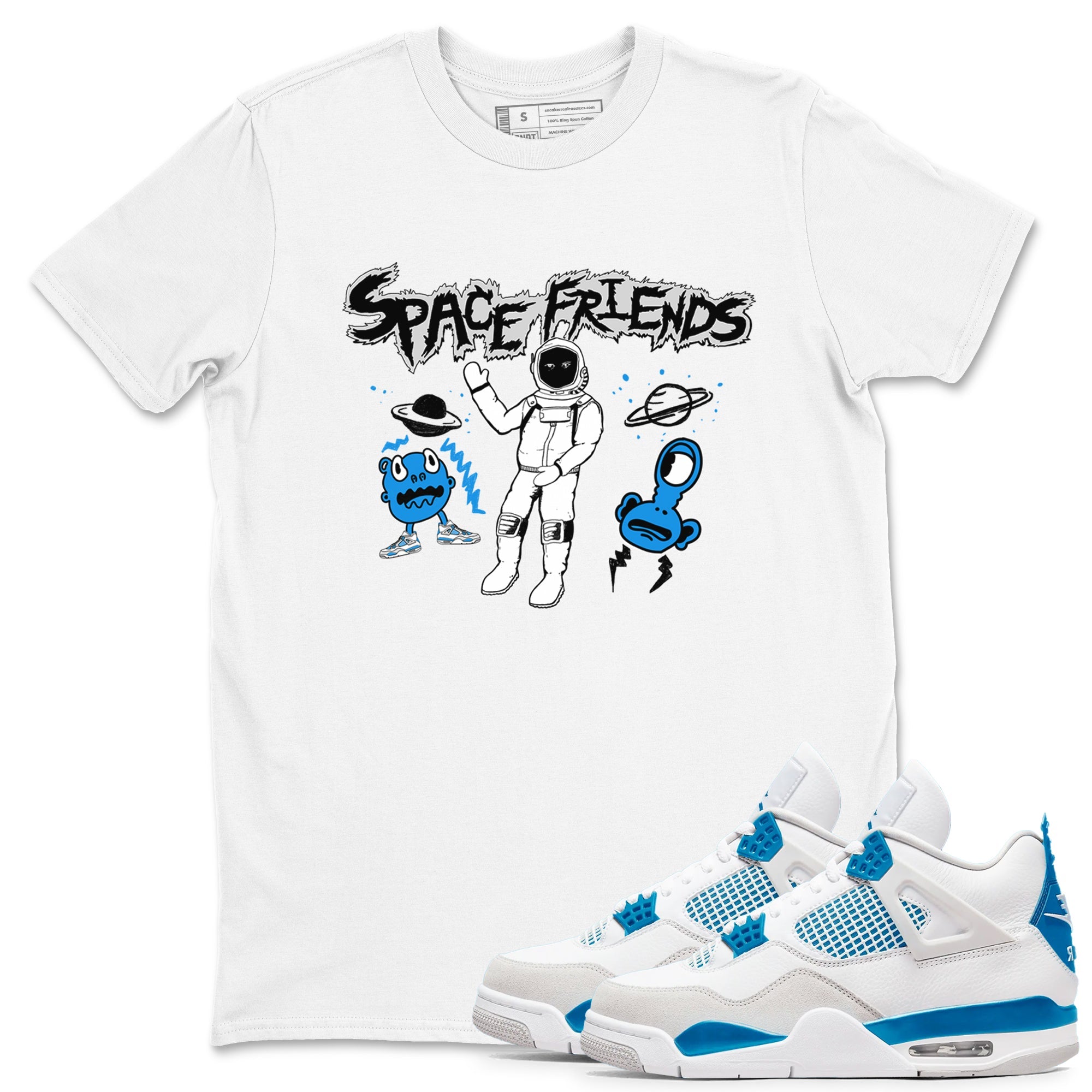 4s Military Blue shirt to match jordans Space Friends sneaker tees Air Jordan 4 Retro Military Blue Streetwear Brand Drip Gear Zone unisex cotton White 1 crew neck shirt