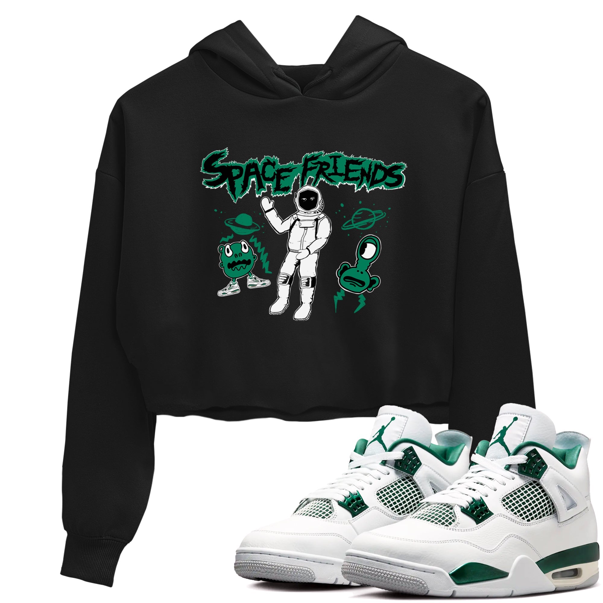 4s Oxidized Green shirts to match jordans Space Friends sneaker match tees Air Jordan 4 Oxidized Green Drip Gear Zone streetwear brand Black 1 crop tee