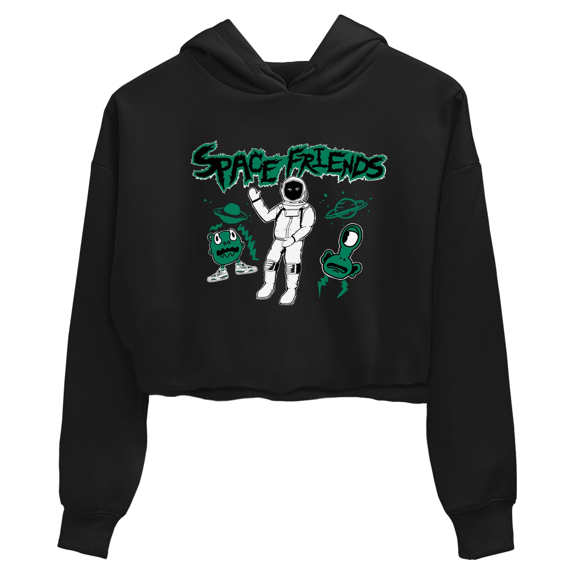 4s Oxidized Green shirts to match jordans Space Friends sneaker match tees Air Jordan 4 Oxidized Green Drip Gear Zone streetwear brand Black 2 crop tee