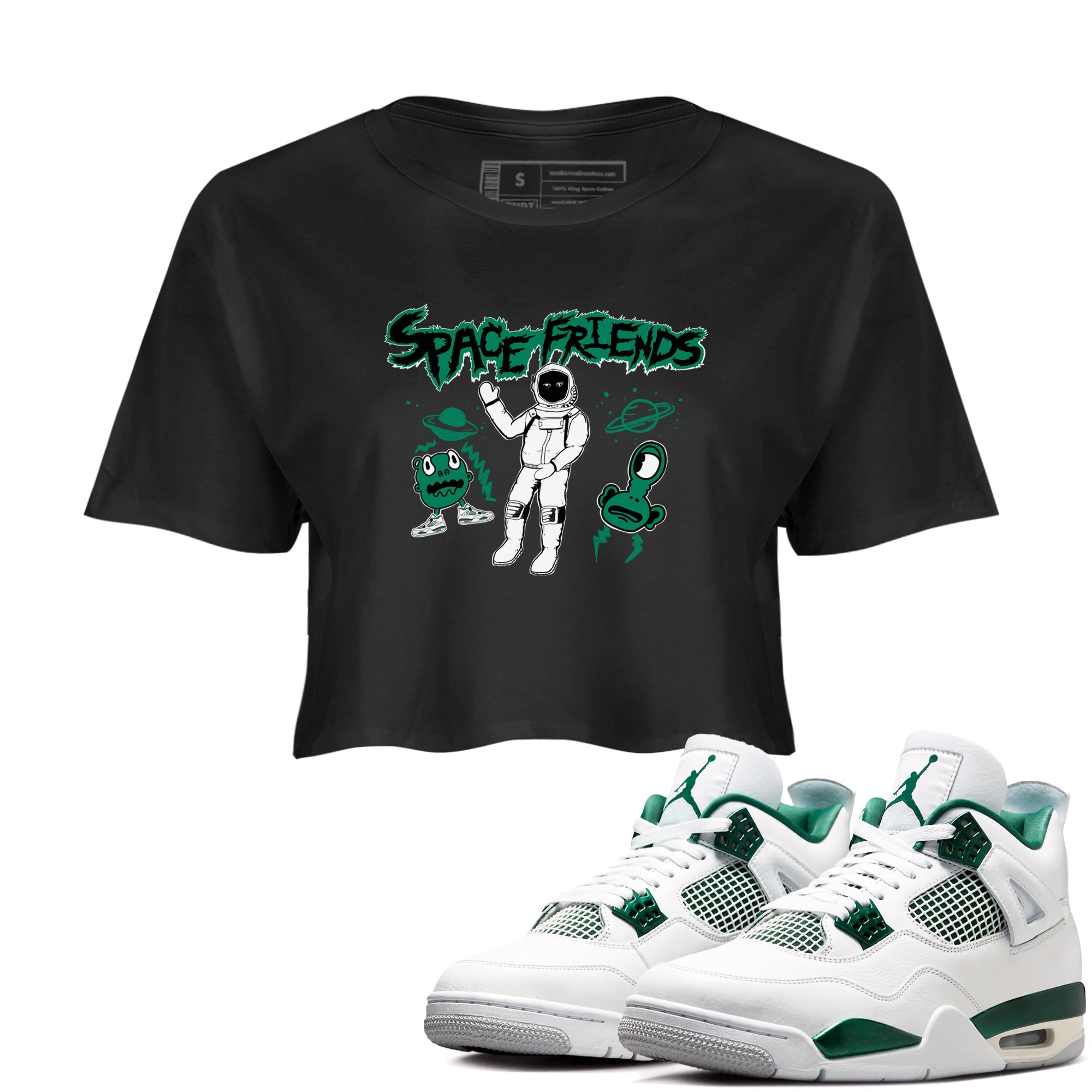 4s Oxidized Green shirts to match jordans Space Friends sneaker match tees Air Jordan 4 Oxidized Green Drip Gear Zone streetwear brand Black 1 crop tee