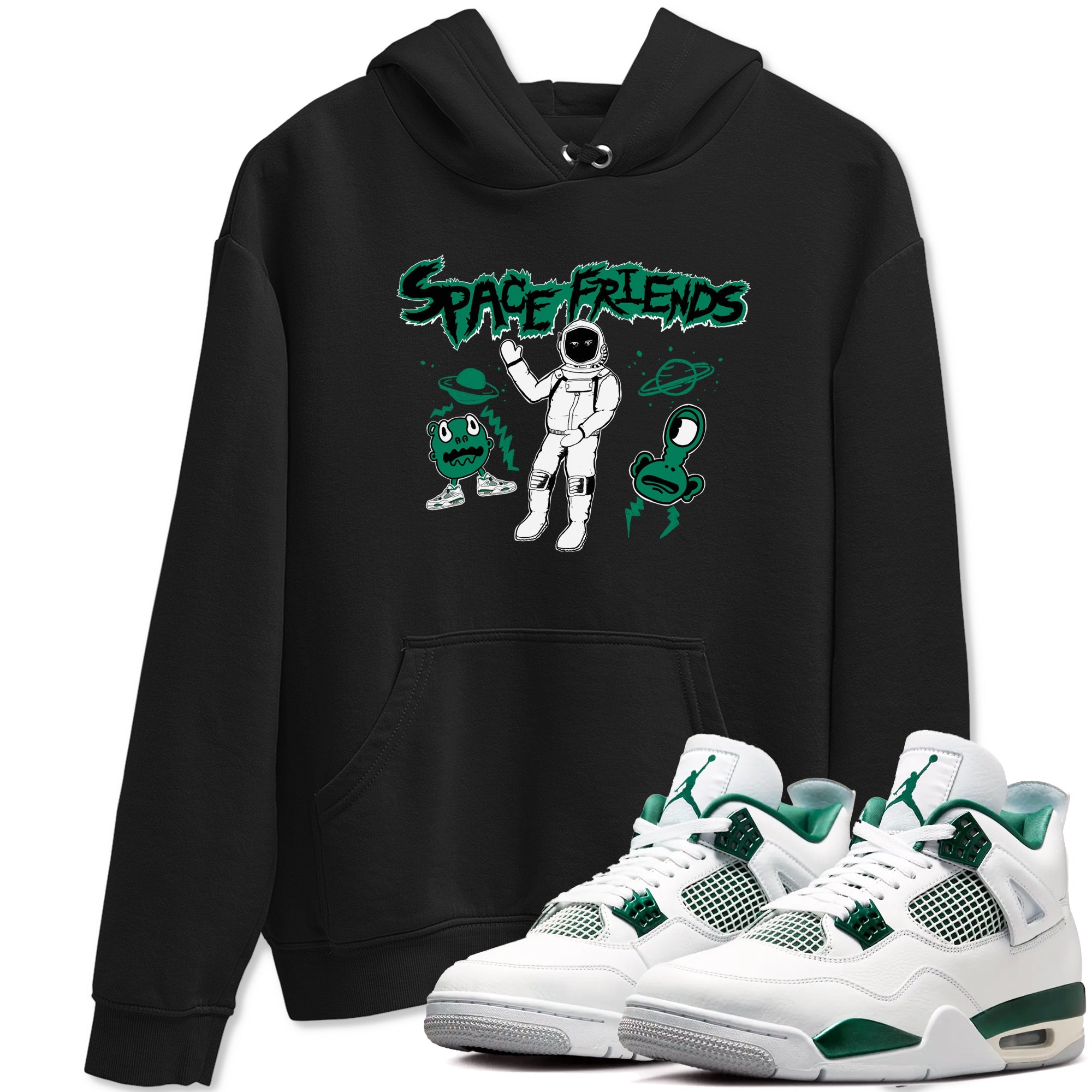 4s Oxidized Green shirts to match jordans Space Friends sneaker match tees Air Jordan 4 Oxidized Green Drip Gear Zone streetwear brand Black 1 unisex cotton tee