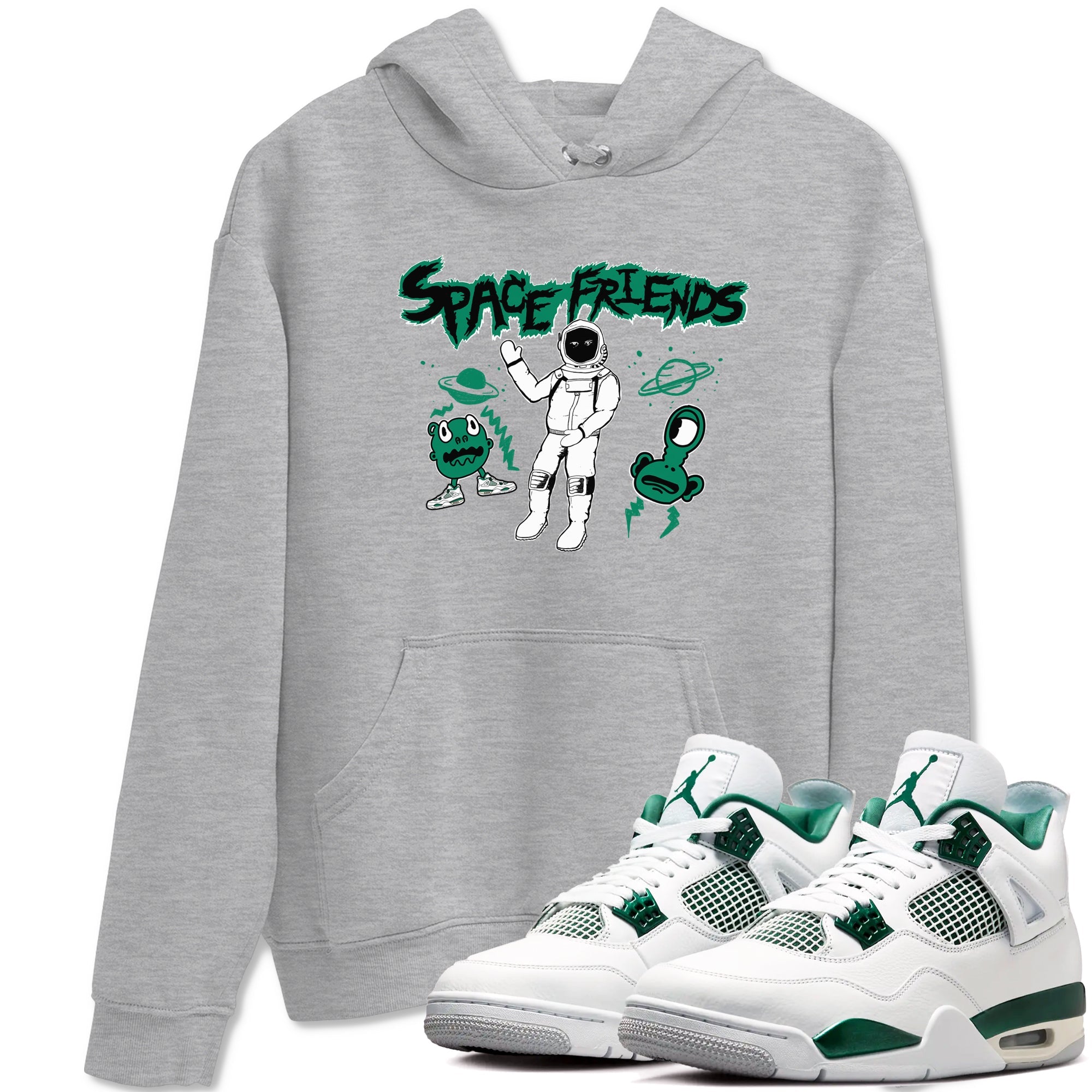 4s Oxidized Green shirts to match jordans Space Friends sneaker match tees Air Jordan 4 Oxidized Green Drip Gear Zone streetwear brand Heather Grey 1 unisex cotton tee