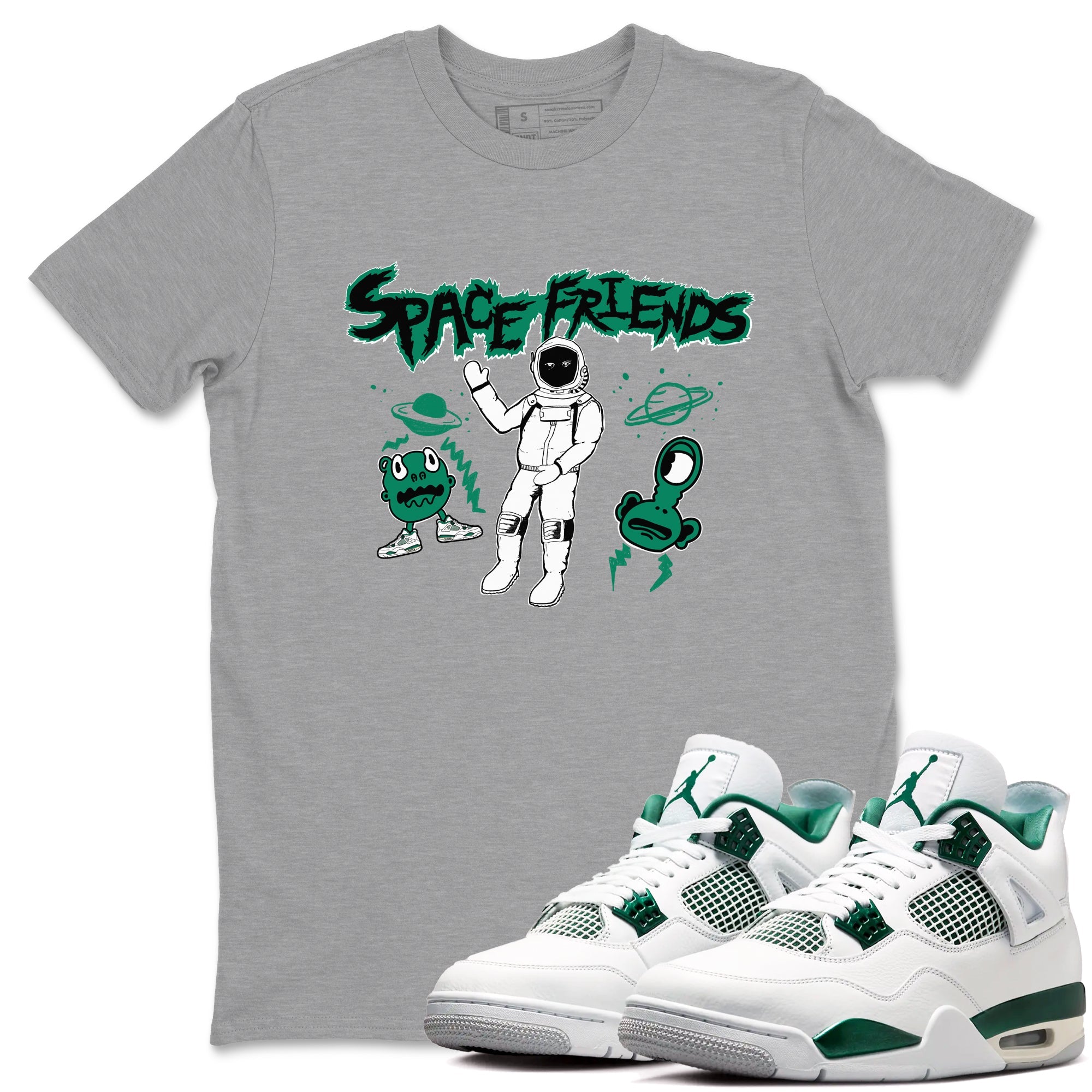4s Oxidized Green shirts to match jordans Space Friends sneaker match tees Air Jordan 4 Oxidized Green Drip Gear Zone streetwear brand Heather Grey 1 unisex cotton tee