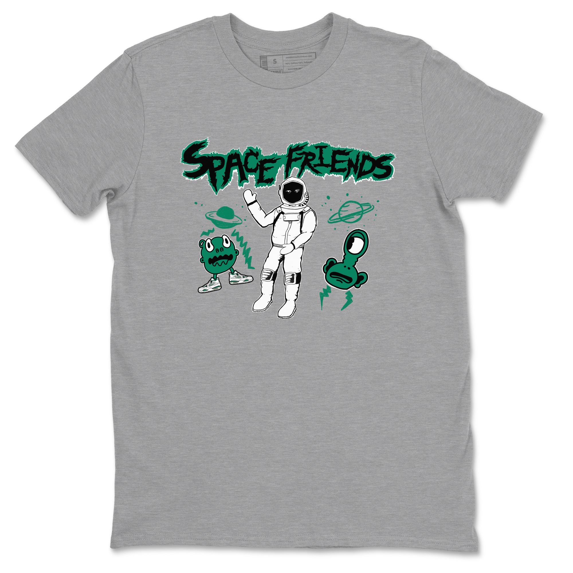 4s Oxidized Green shirts to match jordans Space Friends sneaker match tees Air Jordan 4 Oxidized Green Drip Gear Zone streetwear brand Heather Grey 2 unisex cotton tee