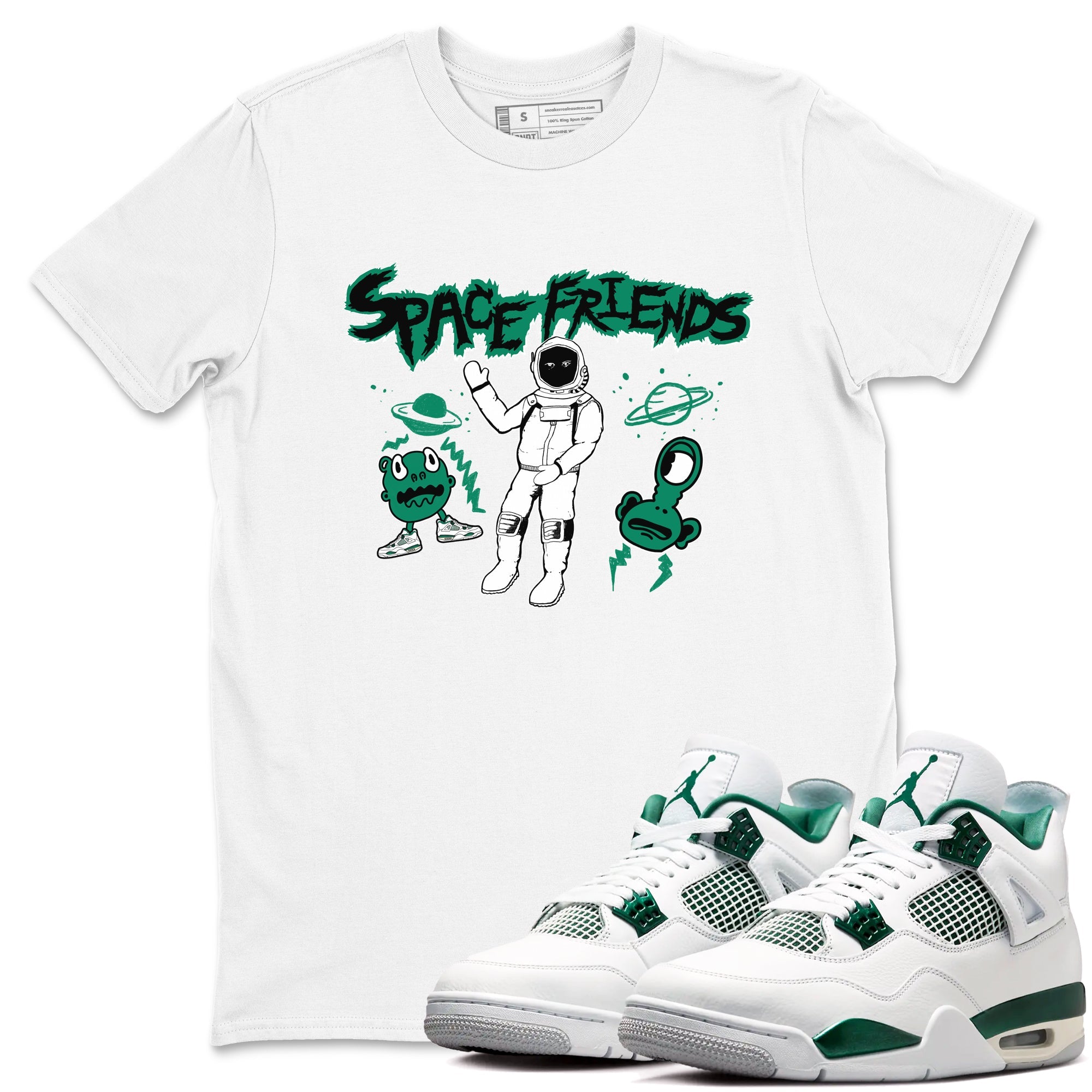 4s Oxidized Green shirts to match jordans Space Friends sneaker match tees Air Jordan 4 Oxidized Green Drip Gear Zone streetwear brand White 1 unisex cotton tee