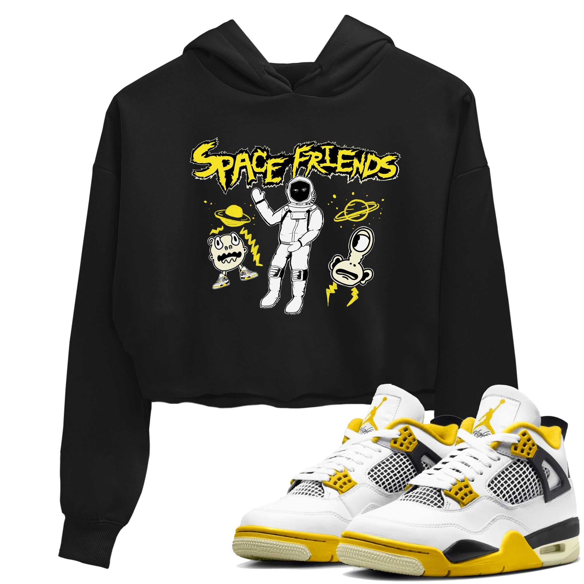 4s Vivid Sulfur shirt to match jordans Space Friends sneaker tees Air Jordan 4 Vivid Sulfur Streetwear Brand Streetwear Brand Drip Gear Zone Black 1 crop length shirt
