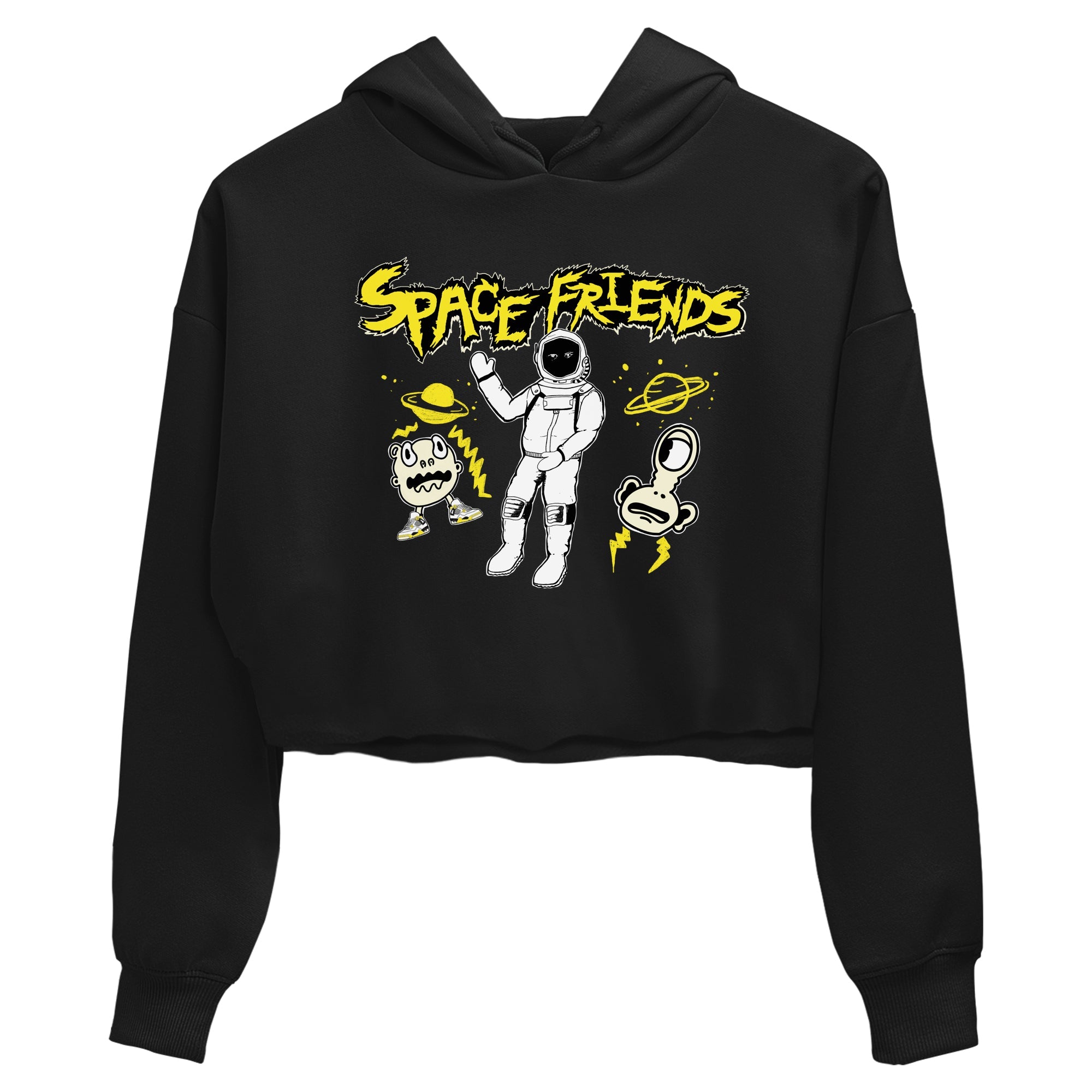 4s Vivid Sulfur shirt to match jordans Space Friends sneaker tees Air Jordan 4 Vivid Sulfur Streetwear Brand Streetwear Brand Drip Gear Zone Black 2 crop length shirt
