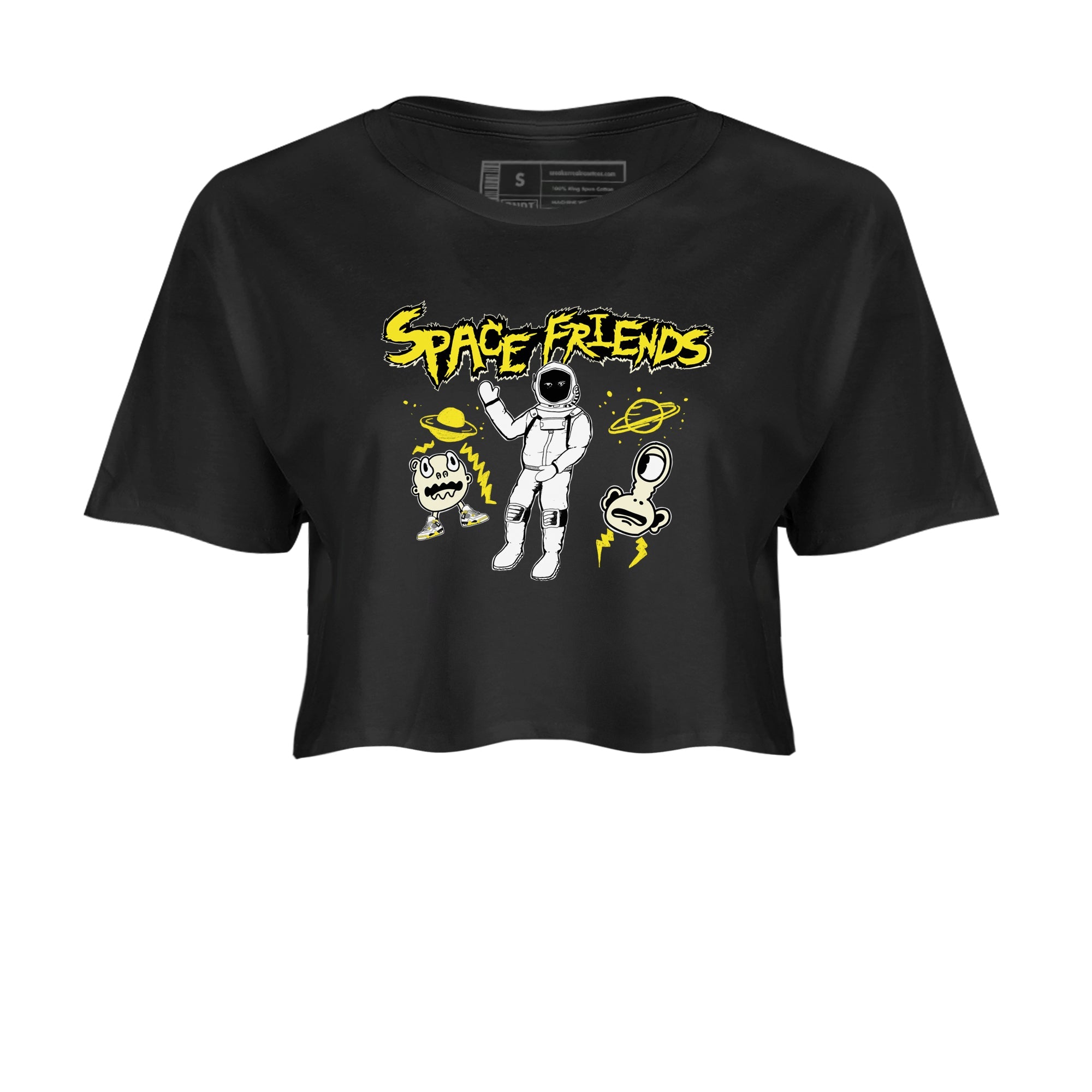 4s Vivid Sulfur shirt to match jordans Space Friends sneaker tees Air Jordan 4 Vivid Sulfur Streetwear Brand Streetwear Brand Drip Gear Zone Black 2 crop length shirt