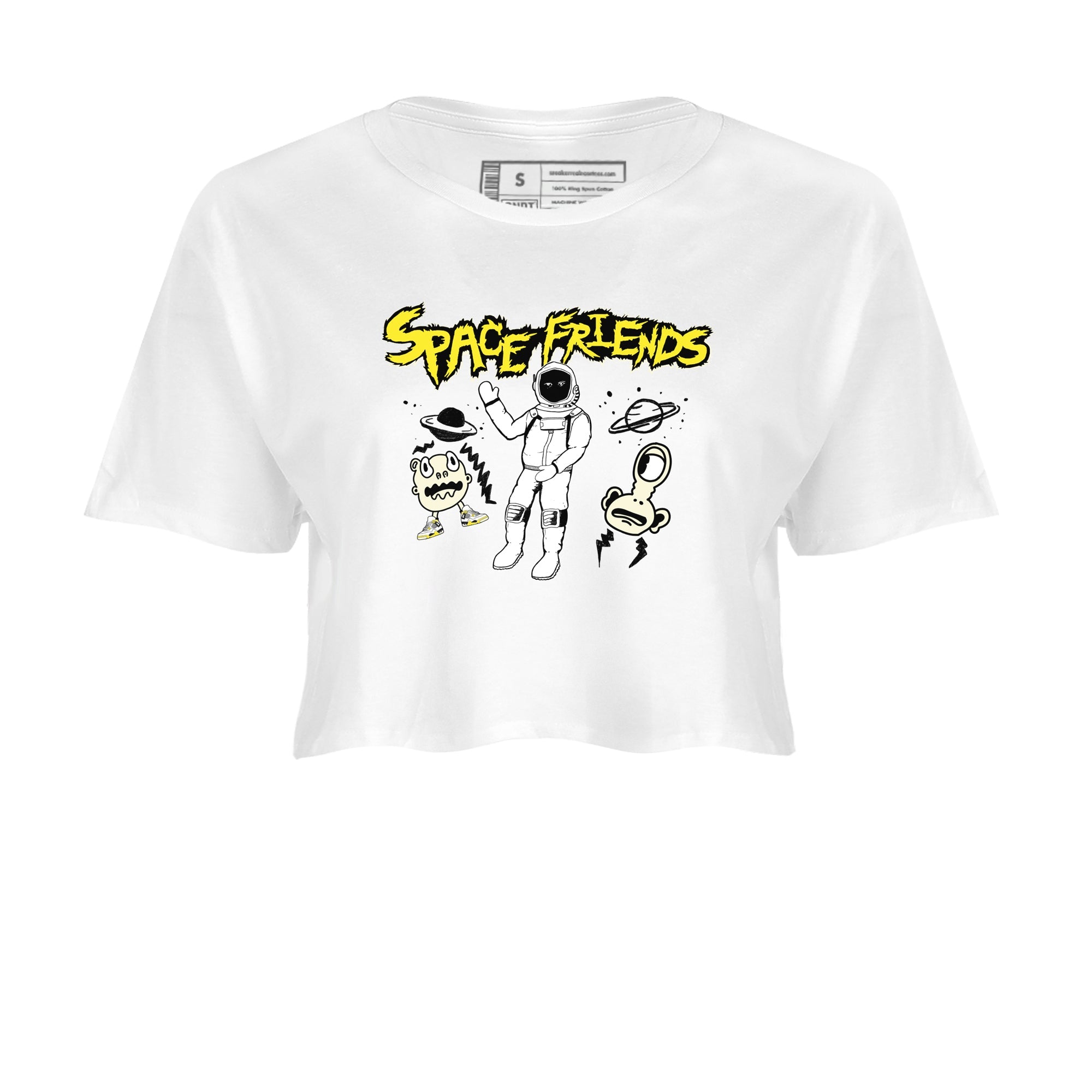 4s Vivid Sulfur shirt to match jordans Space Friends sneaker tees AJ4 Vivid Sulfur Streetwear Brand Drip Gear Zone White 2 crop length shirt