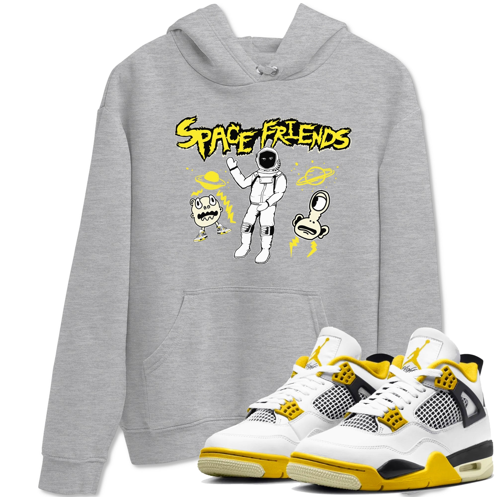 4s Vivid Sulfur shirt to match jordans Space Friends sneaker tees AJ4 Vivid Sulfur Streetwear Brand Drip Gear Zone unisex cotton Heather Grey 1 crew neck shirt