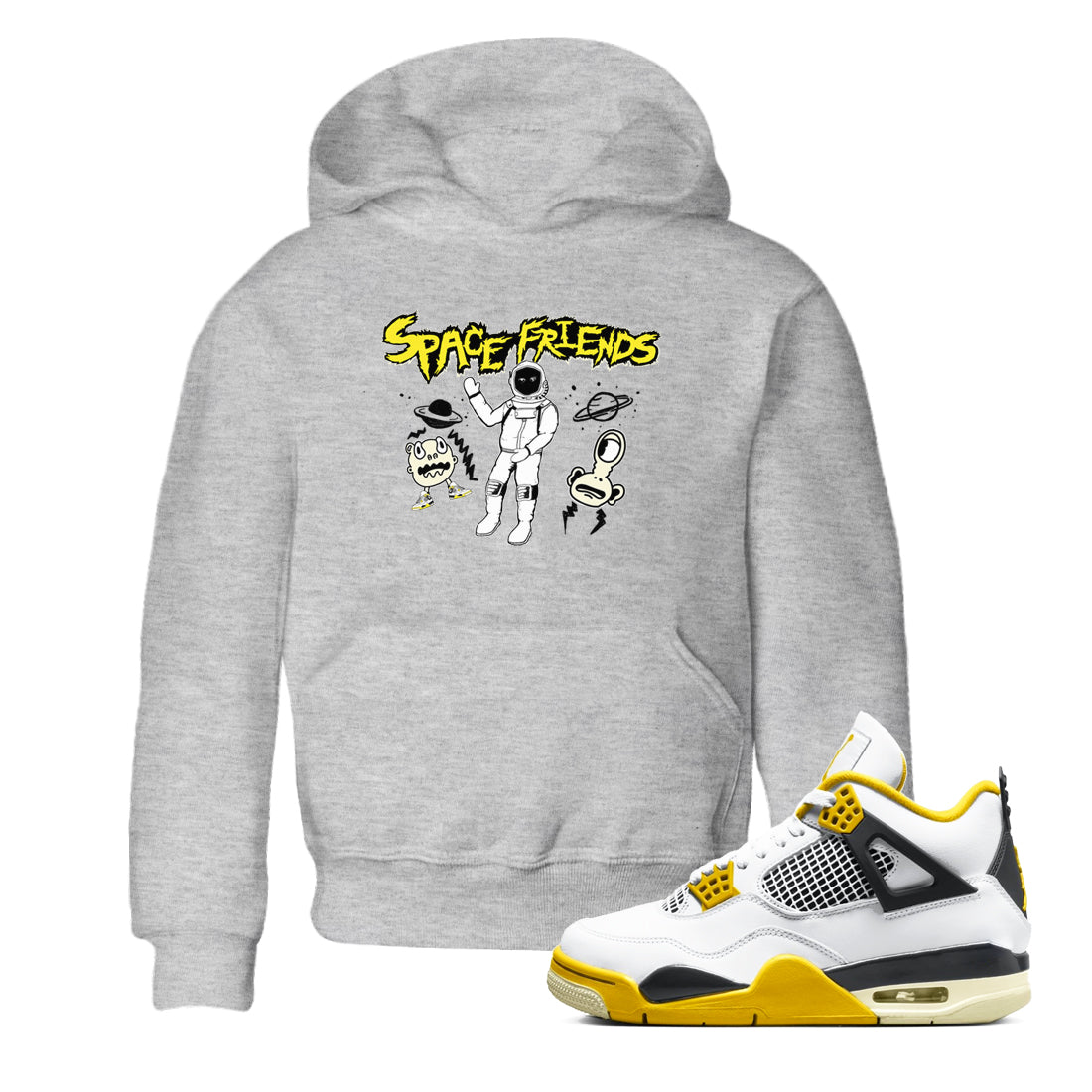 4s Vivid Sulfur shirt to match jordans Space Friends sneaker tees AJ4 Vivid Sulfur Streetwear Brand Drip Gear Zone baby toddler Heather Grey 1 cotton Shirt