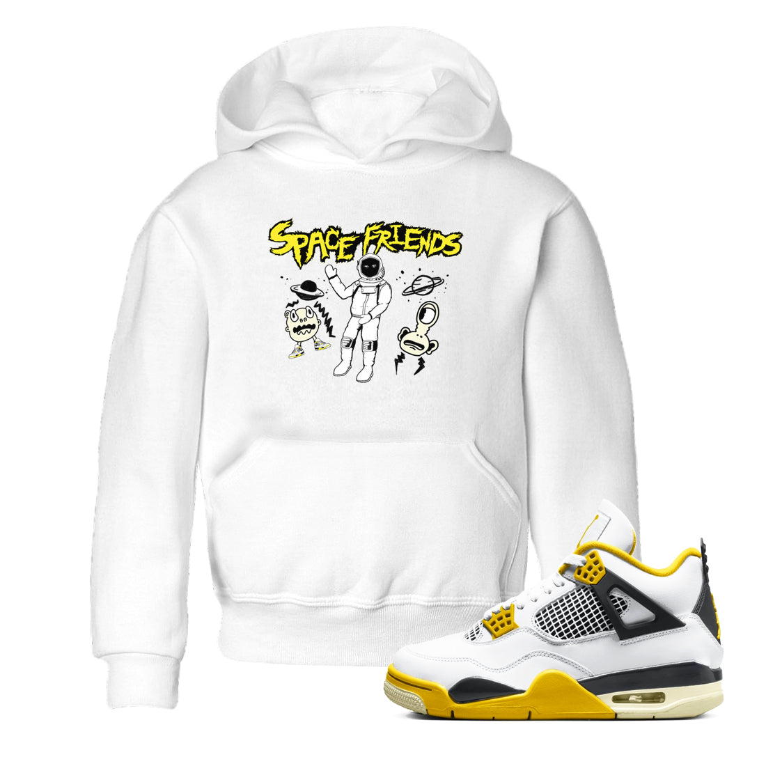 4s Vivid Sulfur shirt to match jordans Space Friends sneaker tees AJ4 Vivid Sulfur Streetwear Brand Drip Gear Zone baby toddler White 1 cotton Shirt