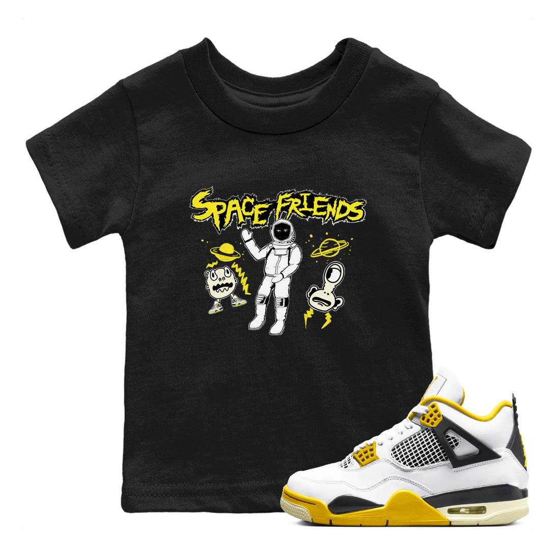 4s Vivid Sulfur shirt to match jordans Space Friends sneaker tees AJ4 Vivid Sulfur Streetwear Brand Drip Gear Zone baby toddler Black 1 cotton Shirt