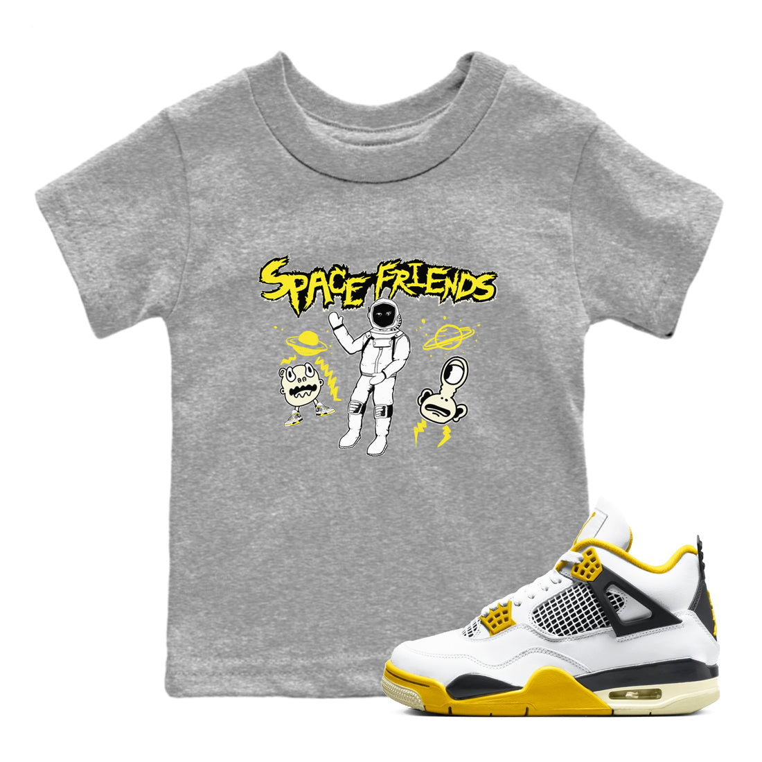 4s Vivid Sulfur shirt to match jordans Space Friends sneaker tees AJ4 Vivid Sulfur Streetwear Brand Drip Gear Zone baby toddler Heather Grey 1 cotton Shirt