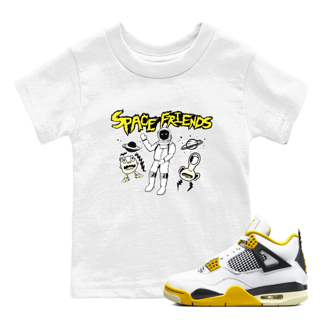 4s Vivid Sulfur shirt to match jordans Space Friends sneaker tees AJ4 Vivid Sulfur Streetwear Brand Drip Gear Zone baby toddler White 1 cotton Shirt