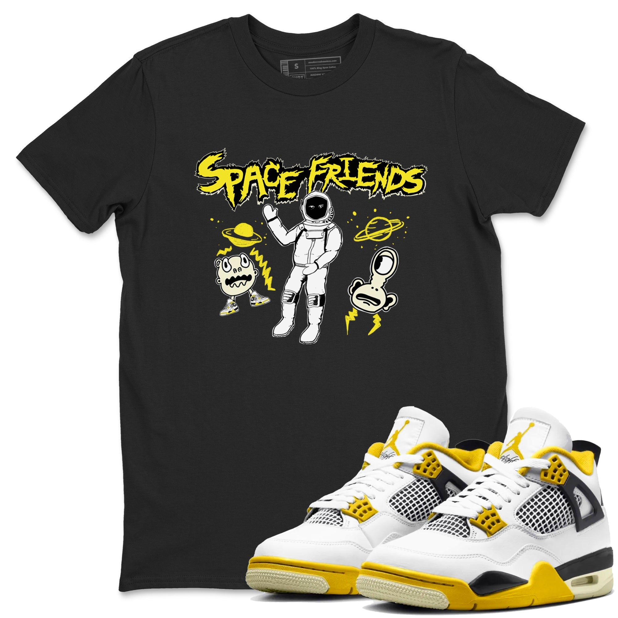 4s Vivid Sulfur shirt to match jordans Space Friends sneaker tees AJ4 Vivid Sulfur Streetwear Brand Drip Gear Zone unisex cotton Black 1 crew neck shirt
