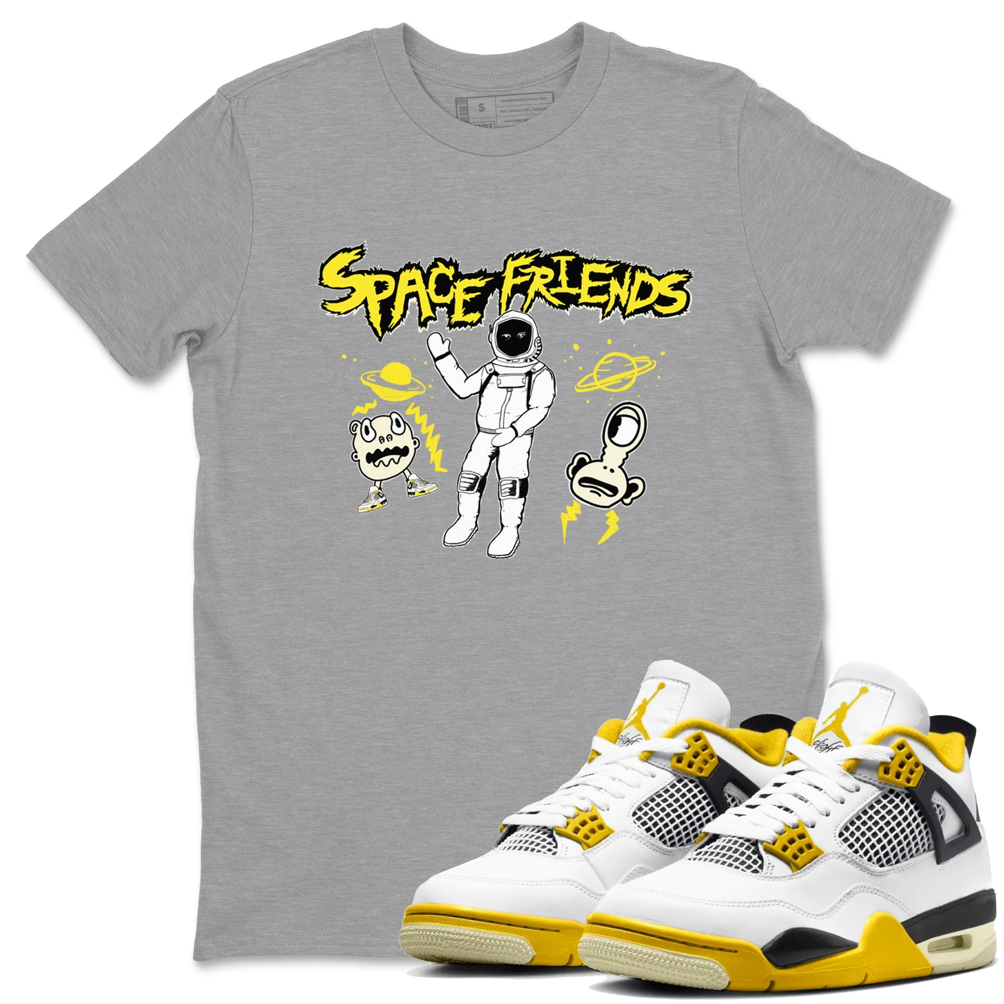 4s Vivid Sulfur shirt to match jordans Space Friends sneaker tees AJ4 Vivid Sulfur Streetwear Brand Drip Gear Zone unisex cotton Heather Grey 1 crew neck shirt