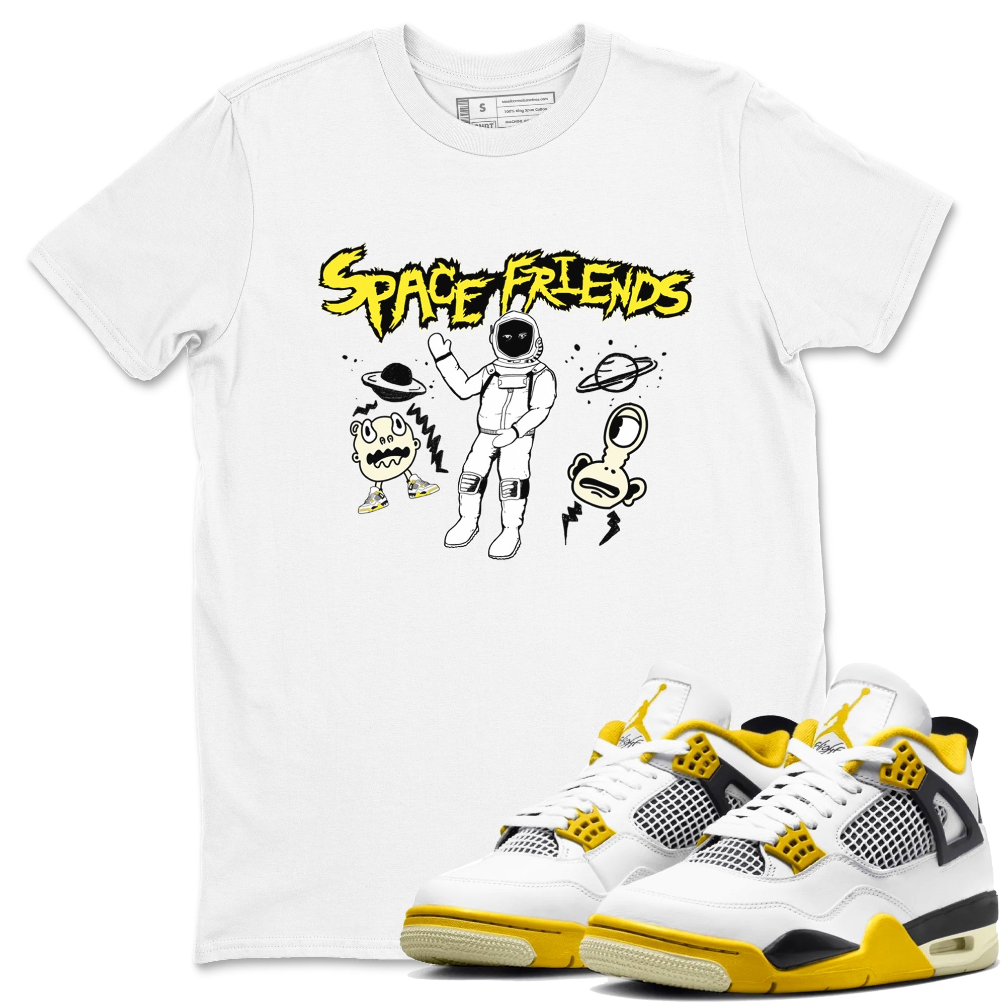 4s Vivid Sulfur shirt to match jordans Space Friends sneaker tees AJ4 Vivid Sulfur Streetwear Brand Drip Gear Zone unisex cotton White 1 crew neck shirt