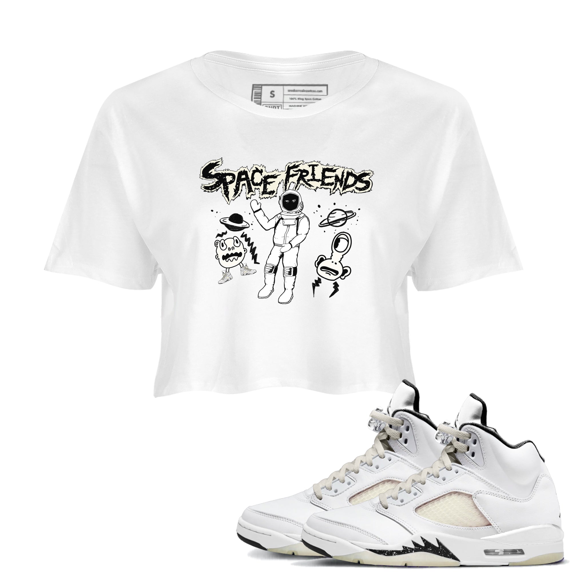 Air Jordan 5 Sail shirt to match jordans Space Friends sneaker tees Jordan 5 SE Sail Streetwear Brand Drip Gear Zone White 1 crop length shirt