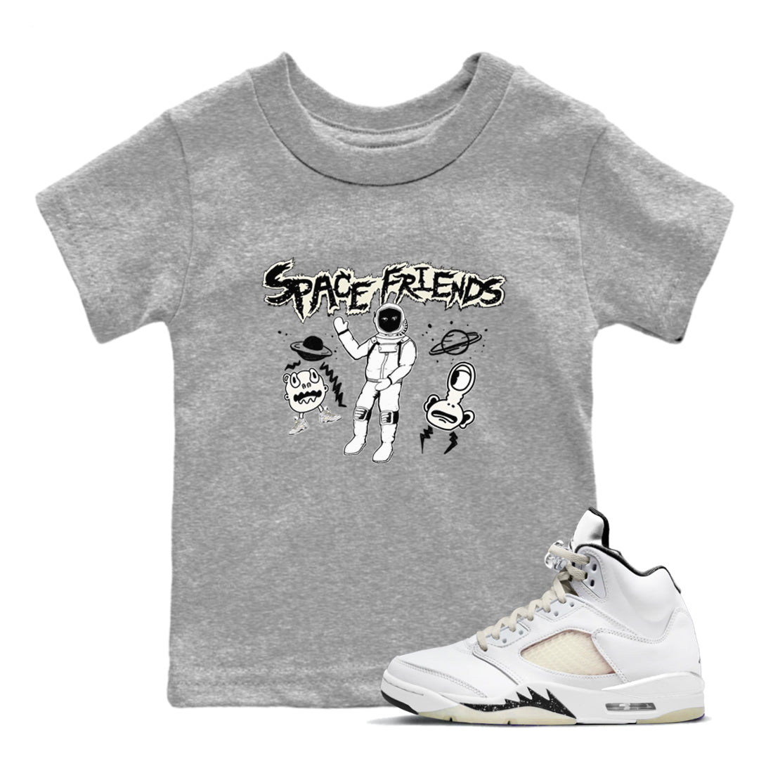Air Jordan 5 Sail shirt to match jordans Space Friends sneaker tees Jordan 5 SE Sail Streetwear Brand Drip Gear Zone baby toddler Heather Grey 1 cotton Shirt
