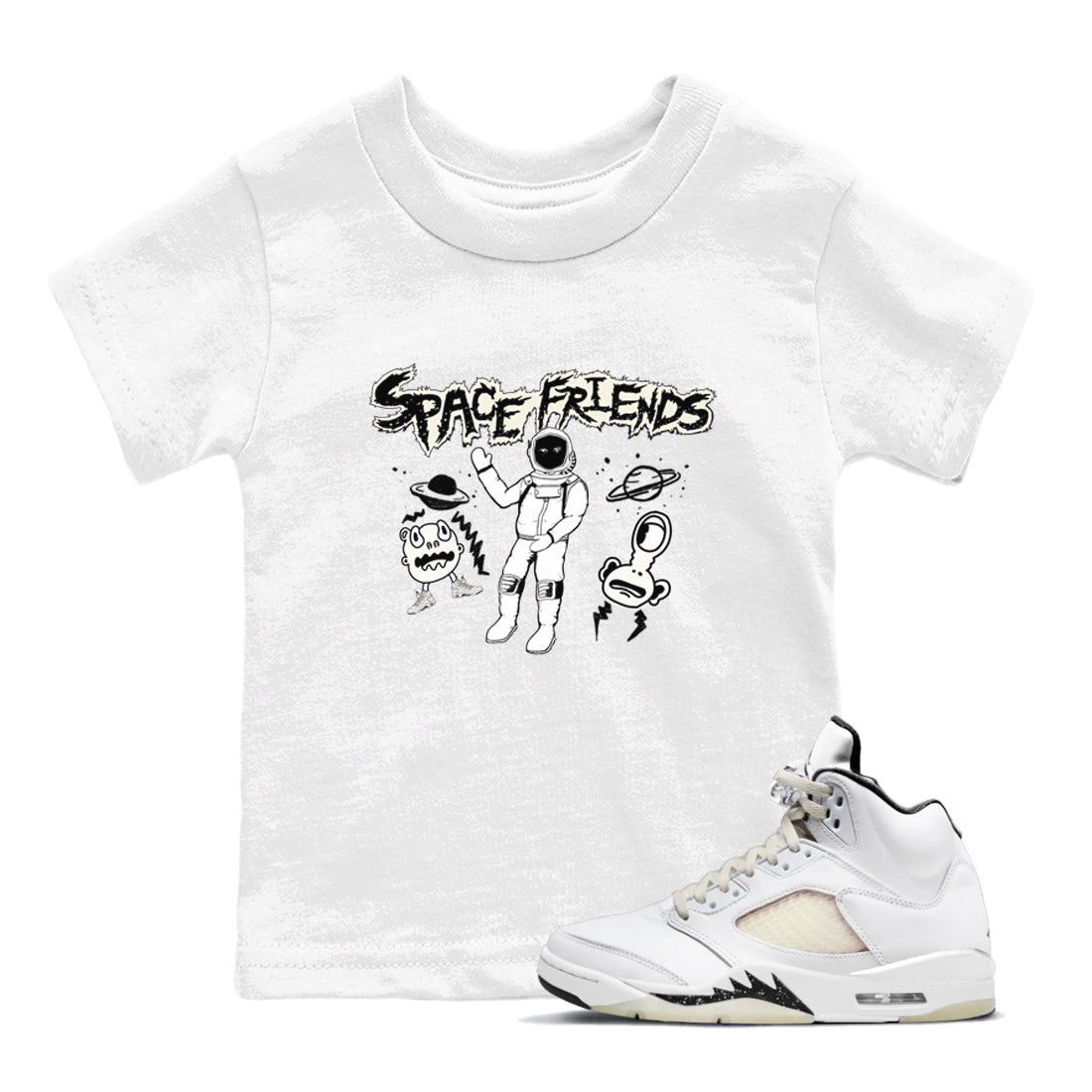 Air Jordan 5 Sail shirt to match jordans Space Friends sneaker tees Jordan 5 SE Sail Streetwear Brand Drip Gear Zone baby toddler White 1 cotton Shirt