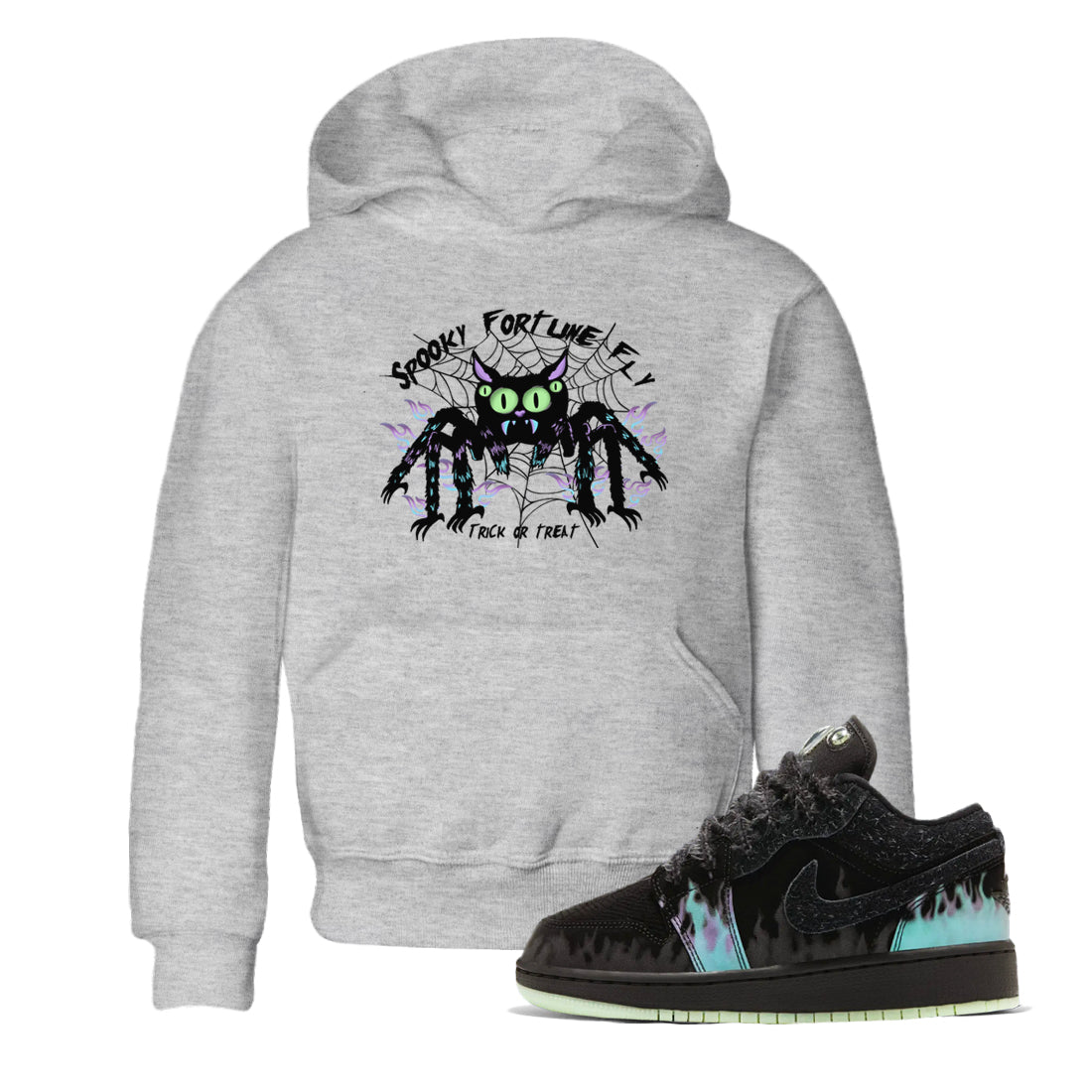 1s Fortune Fly shirts to match jordans Spooky Fortune Fly sneaker match tees Air Jordan 1 Fortune Fly match shoes to clothes Drip Gear Zone Youth Baby Heather Grey 1 tee